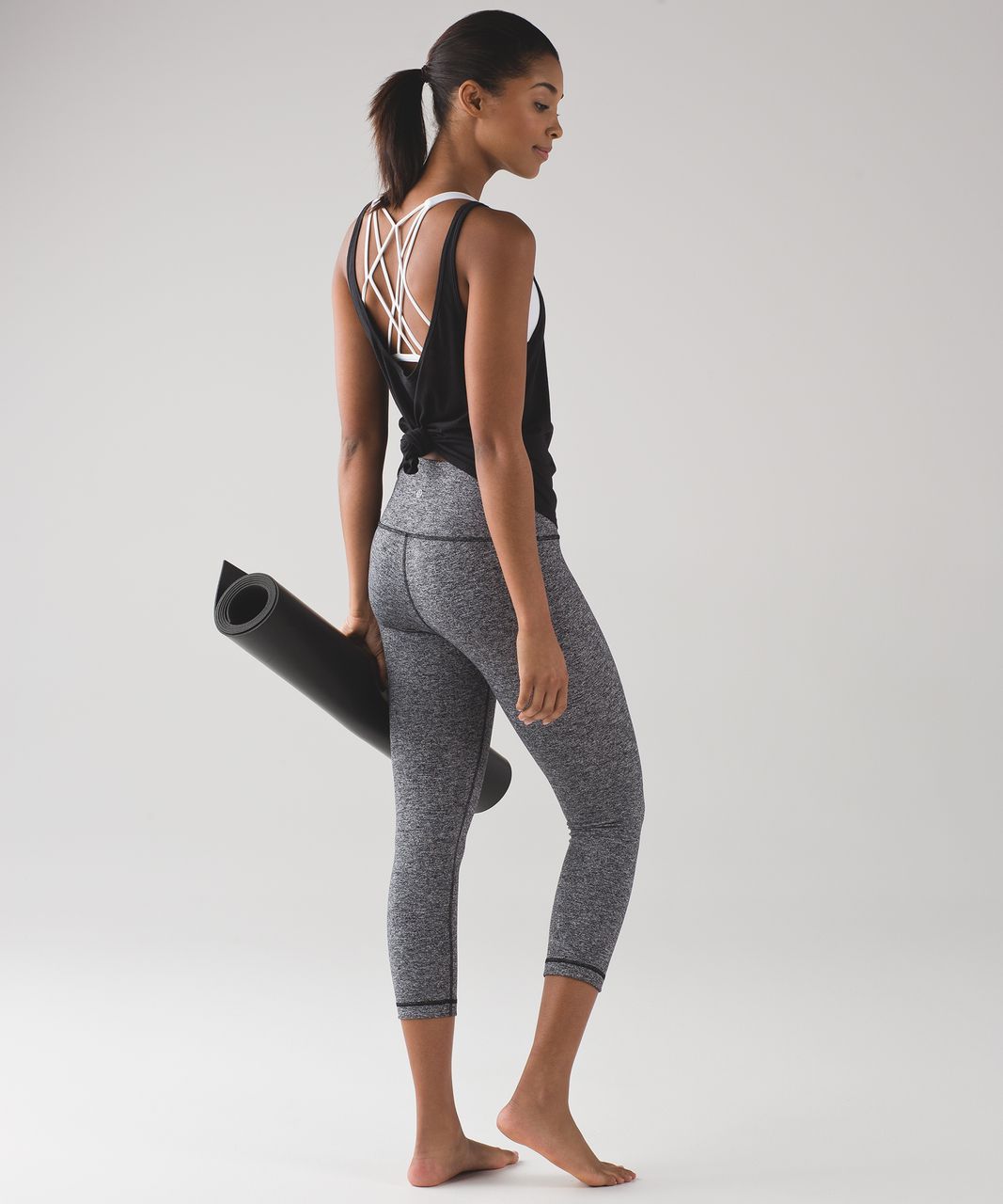 LULULEMON WUNDER UNDER CROP HI RISE LUXTREME 21 HEATHERED BLACK