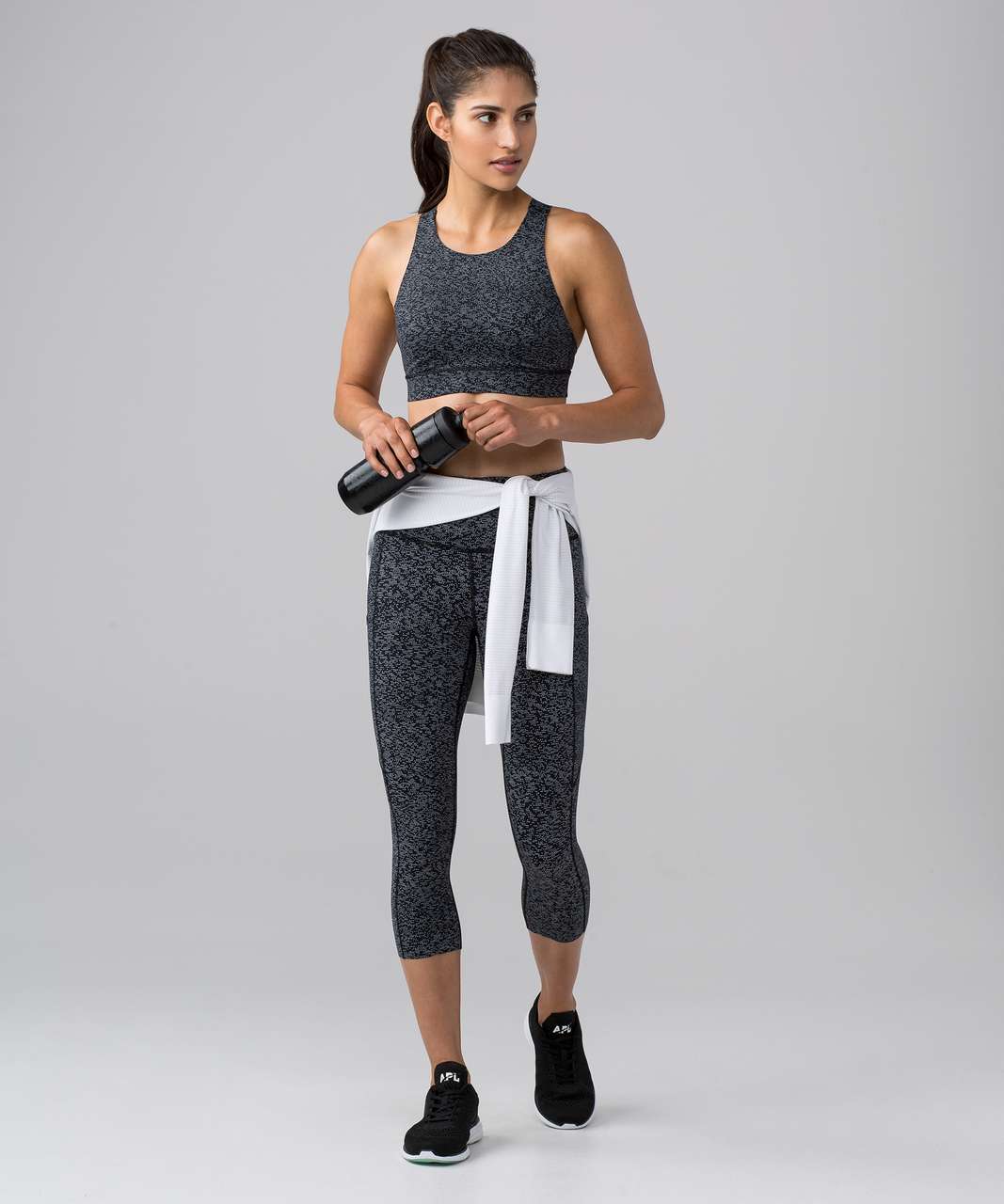 Lululemon Fast & Free Crop II (Nulux 19"") - Soundwave Alpine White Black