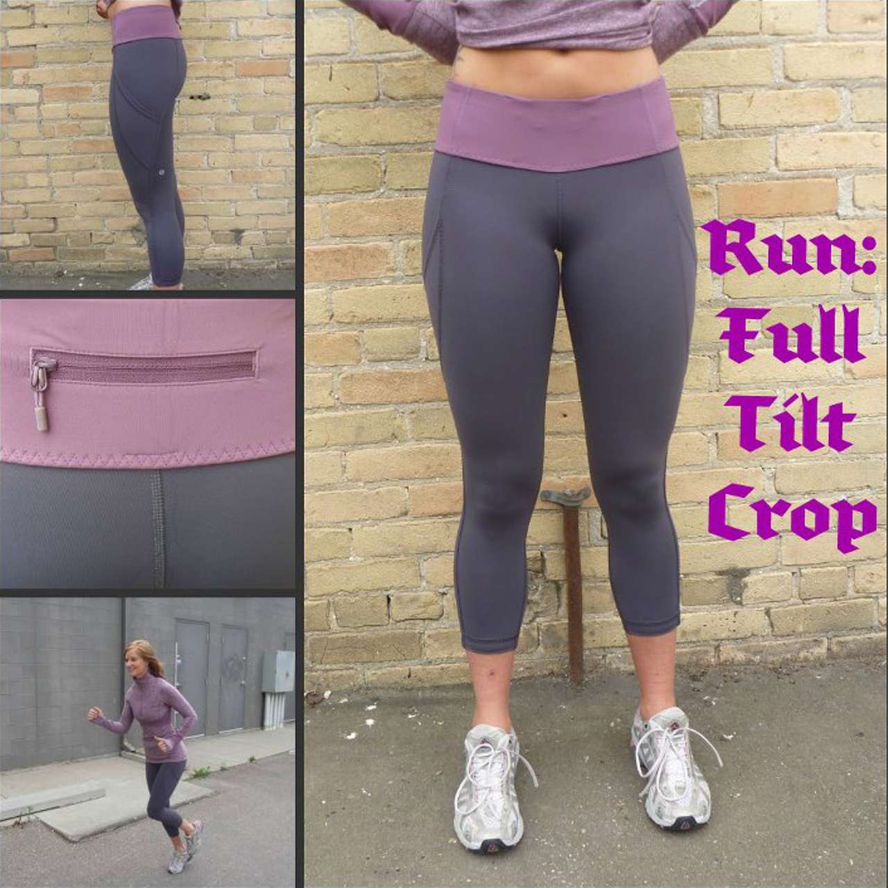 Lululemon Run:  Full Tilt Crop - Charcoal / Heathered Plum