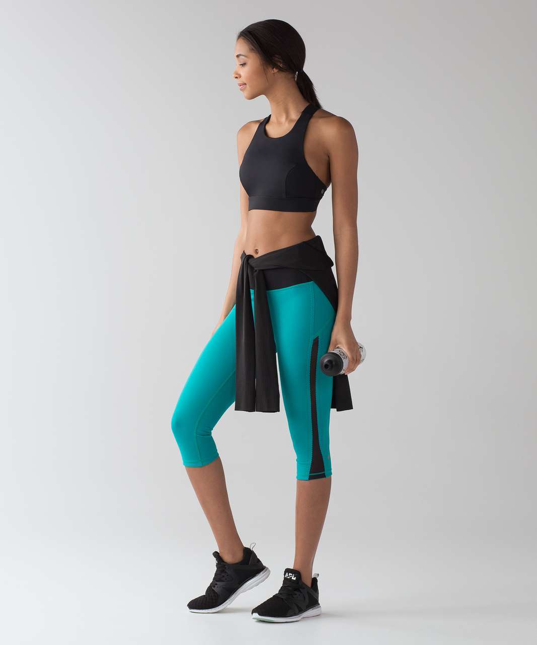 Lululemon Smooth Stride Crop (17" ) - Viridian Green / Black