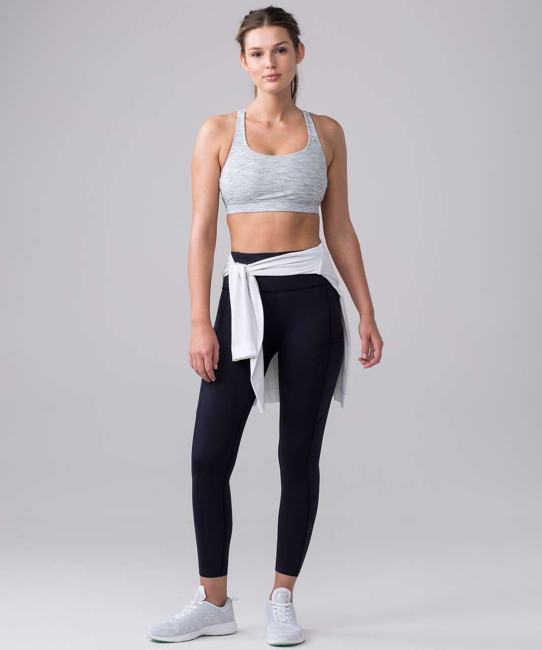 Lululemon Grey/White Stripe Energy Sports Bra Size 6. Fun And