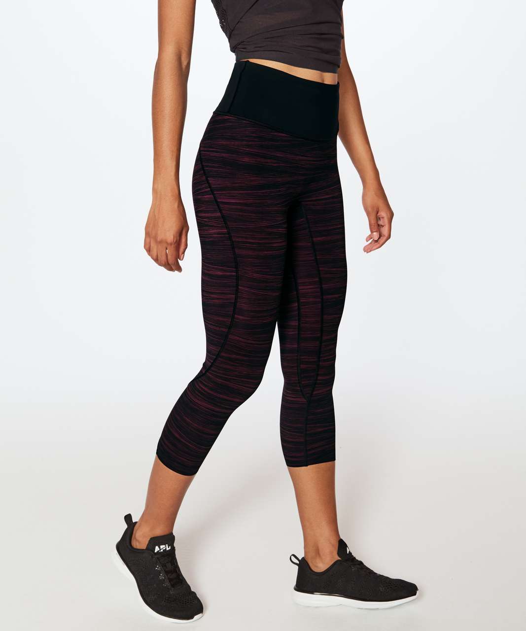 Lululemon Run The Day Crop (17") - Low Tide Blush Berry Black / Black