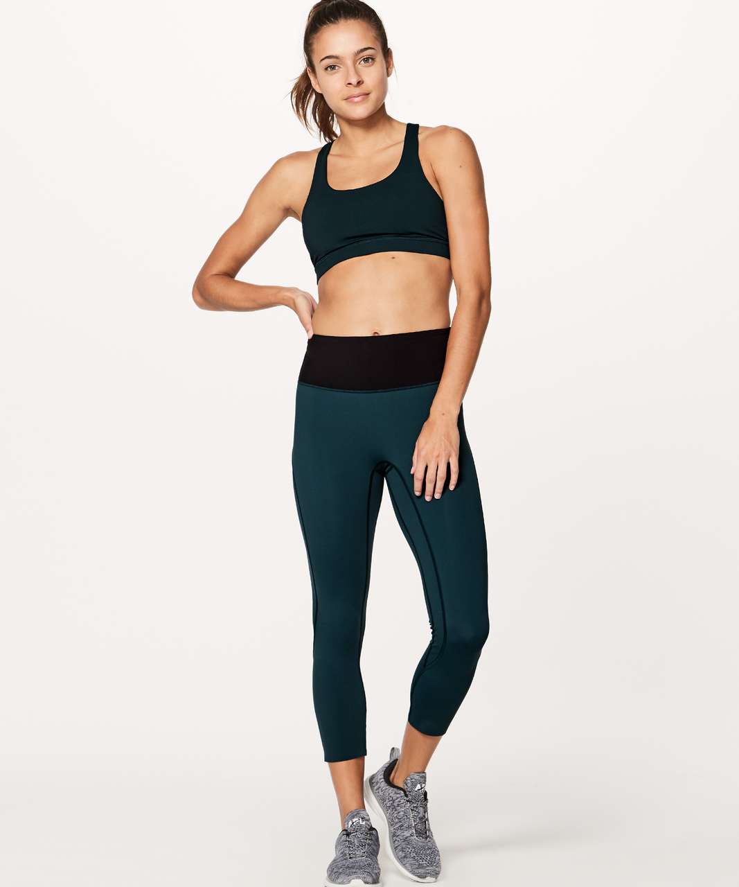 Lululemon Seawheeze Blue & Black Run The Day Crop Leggings