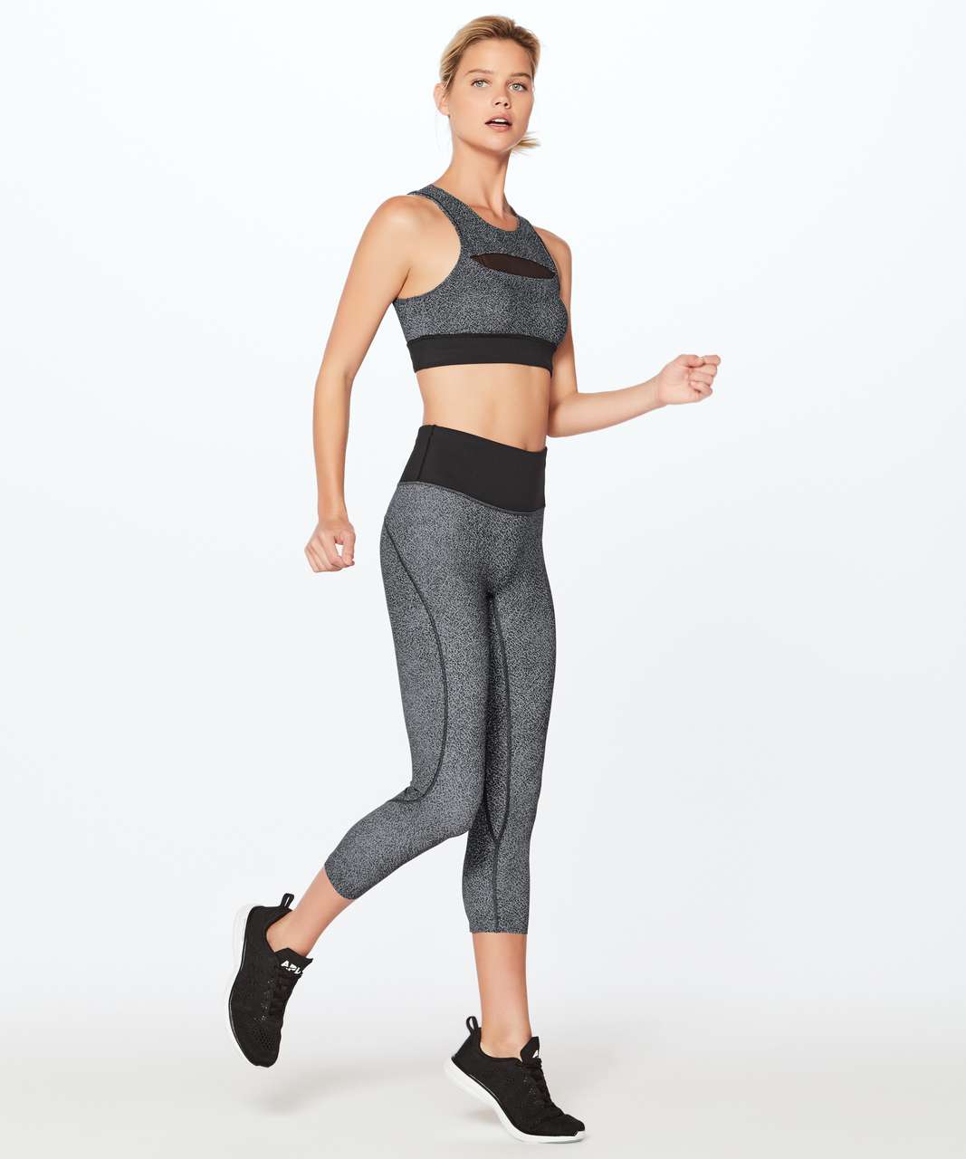 Lululemon Run The Day Bra - Fractal Dark Starlight Black / Black