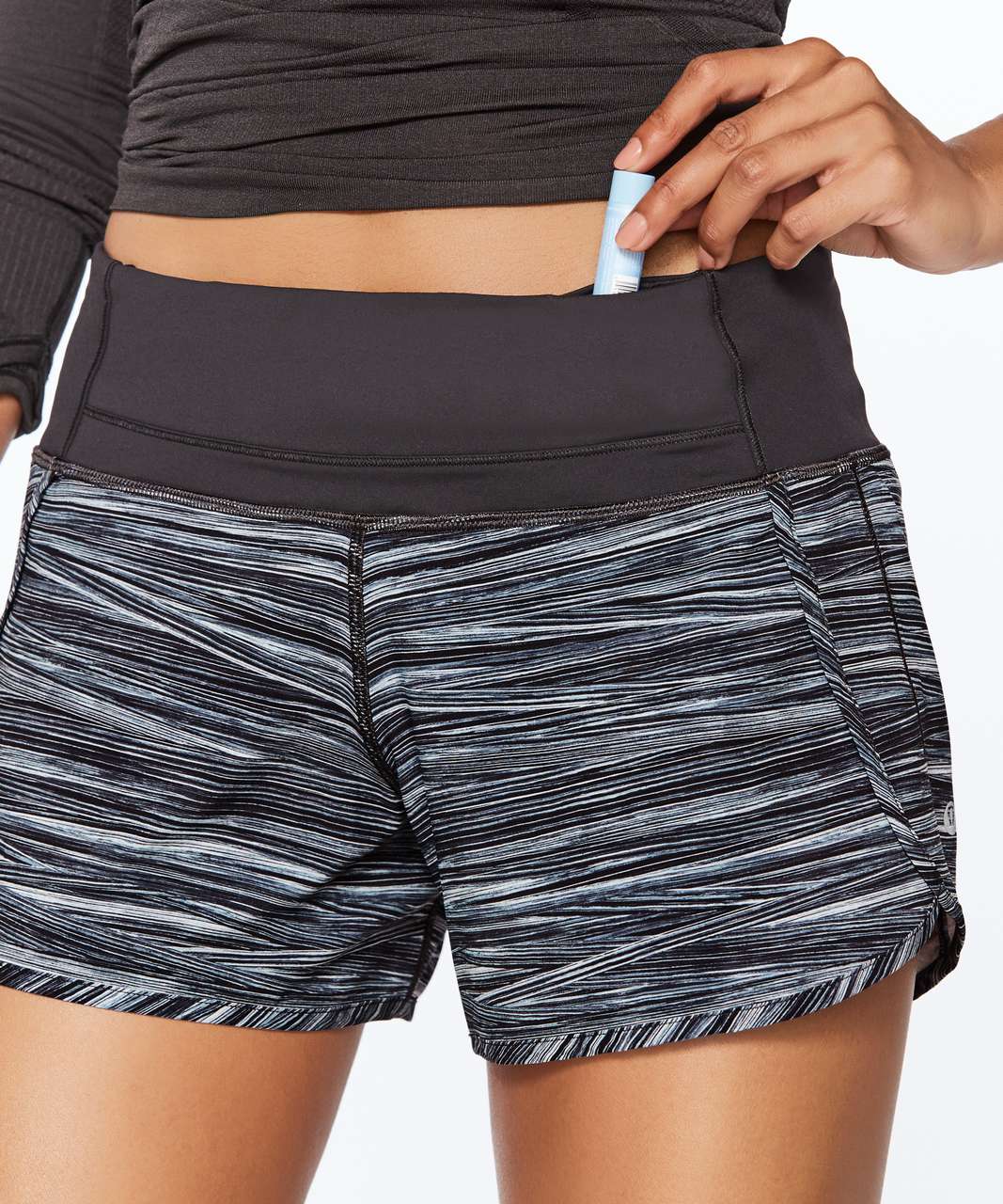 Lululemon Run Times Short (4-way Stretch 4") - Low Tide Alpine White Black / Black