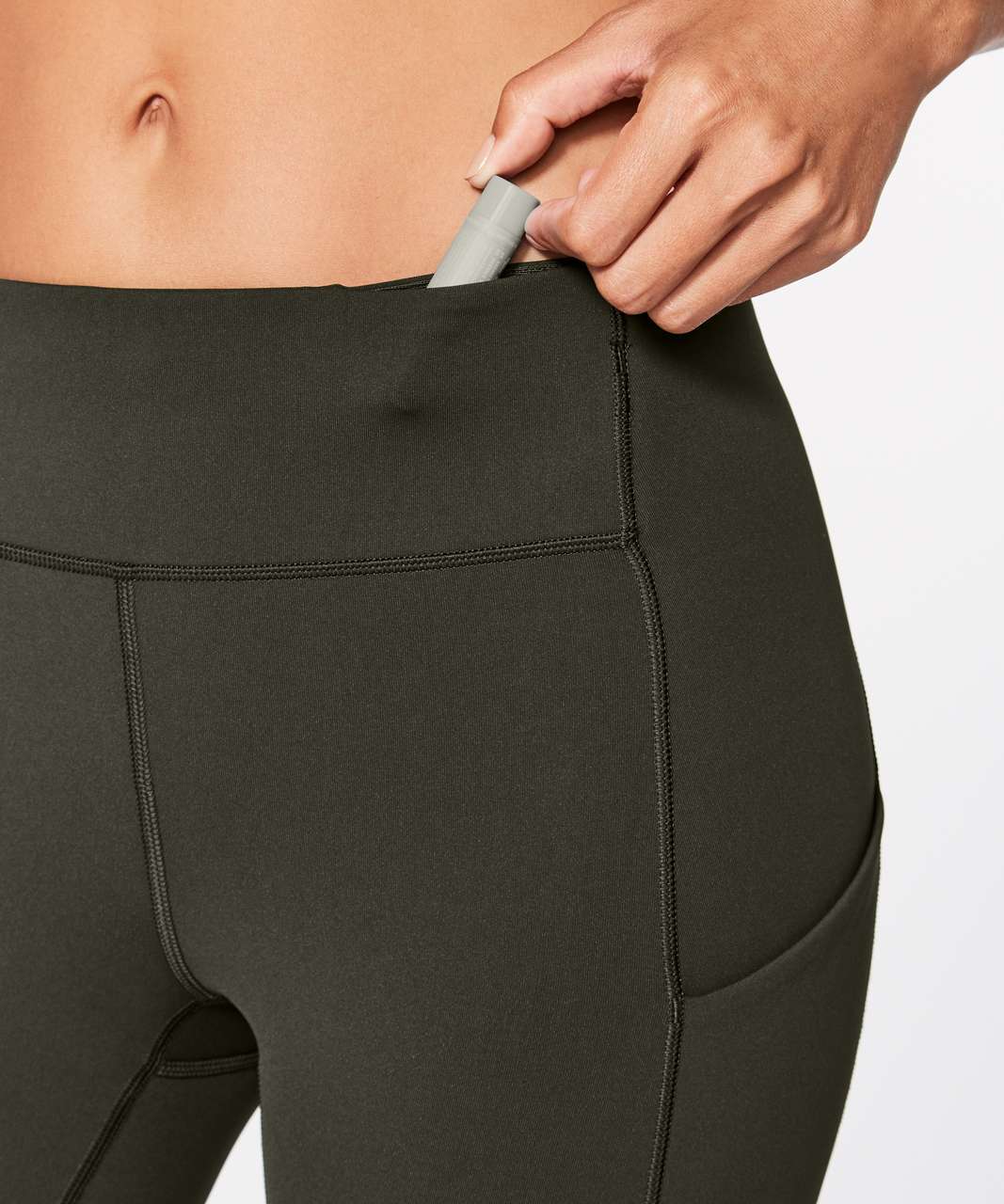 Olive Green High-Waist Tech Pocket Leggings