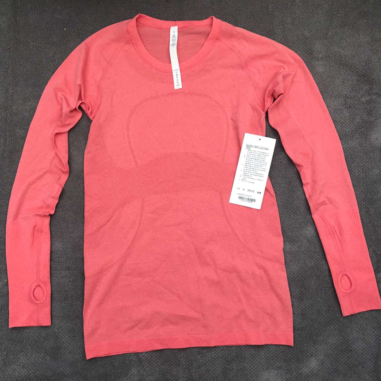 Lululemon Swiftly Tech Long Sleeve Crew *SW - 2017 Seawheeze - Dust Coral / White