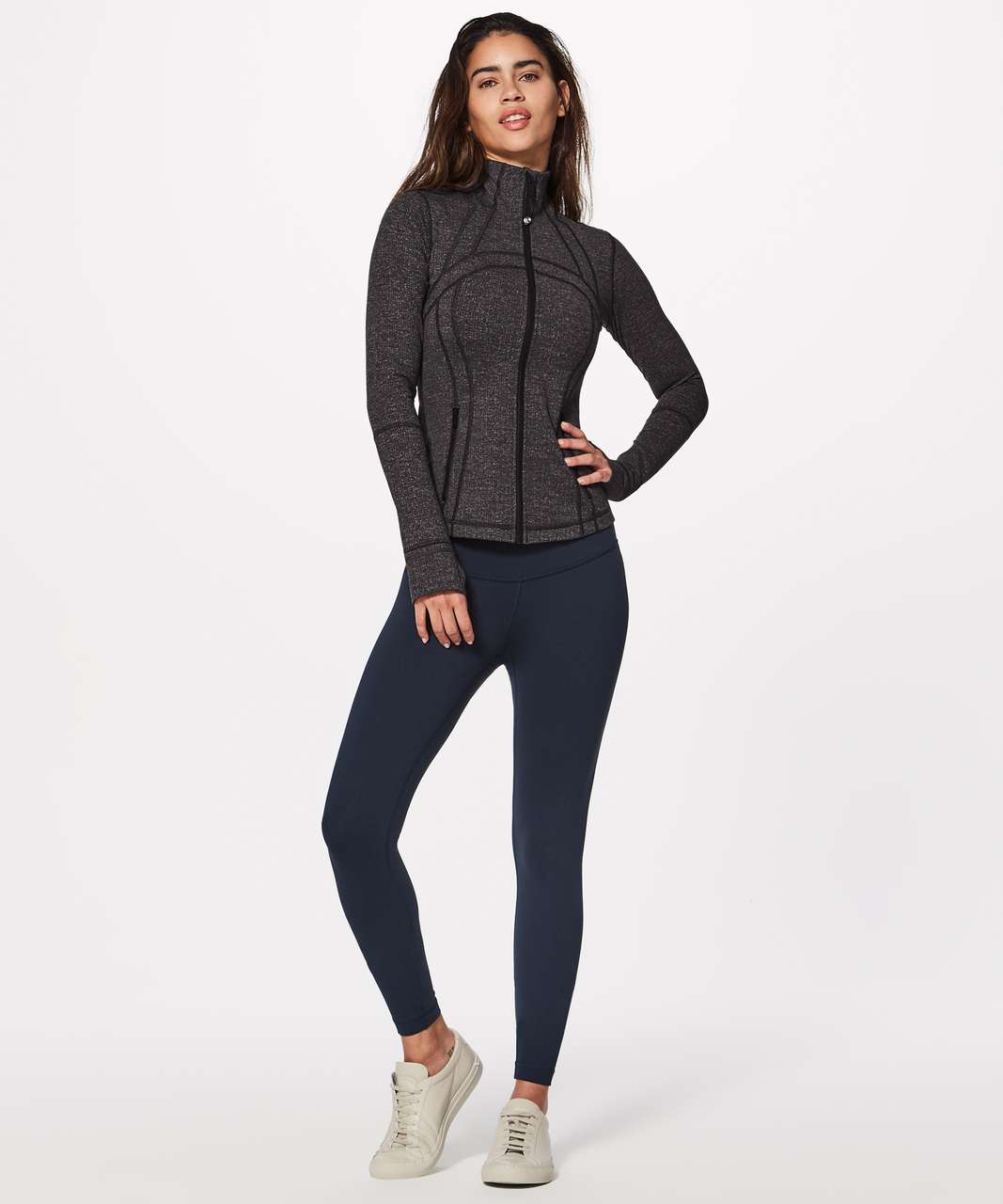 Women's Lululemon Heathered Black Gray Luon Full Zip Slim Fit Athletic  Define