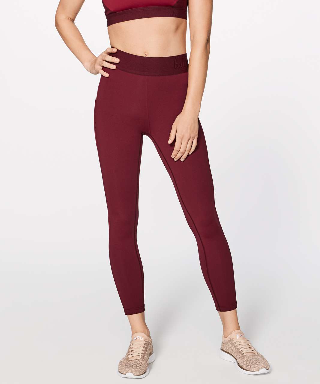 Lululemon Box it Out leggings and bra set size 4 oxblood red GUC