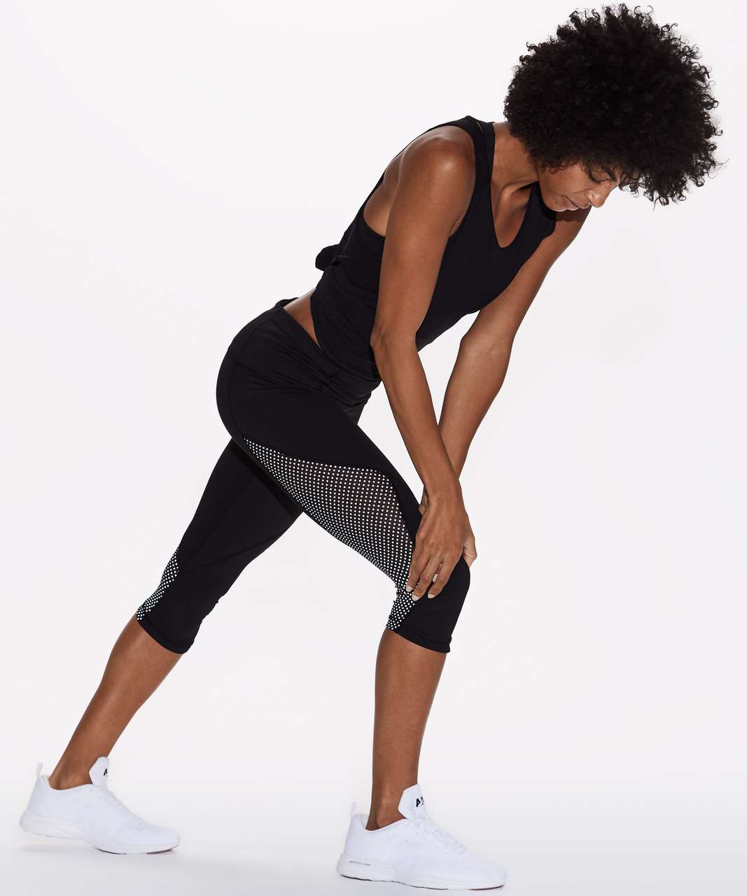 Lululemon Run With The Sun Crop (Reflective) - Black / Reflective Polka ...