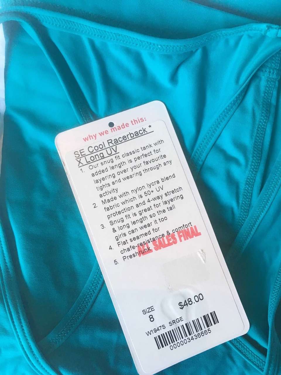 Lululemon Cool Racerback *Extra Long UV - Surge