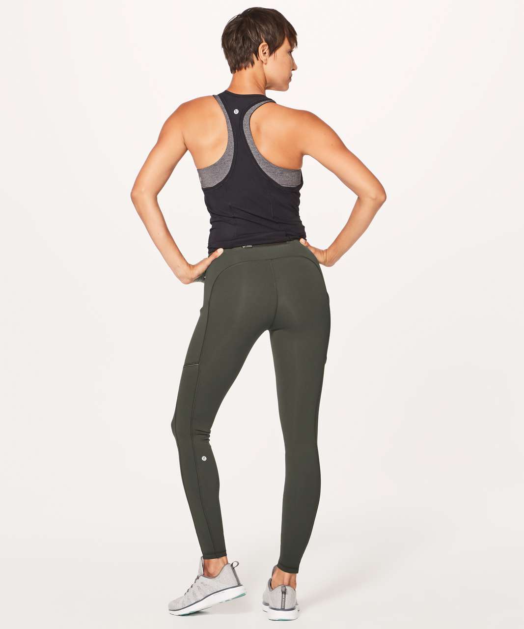 Lululemon Speed Tight Women's Dark Green Compression Leggings Pockets Size 6