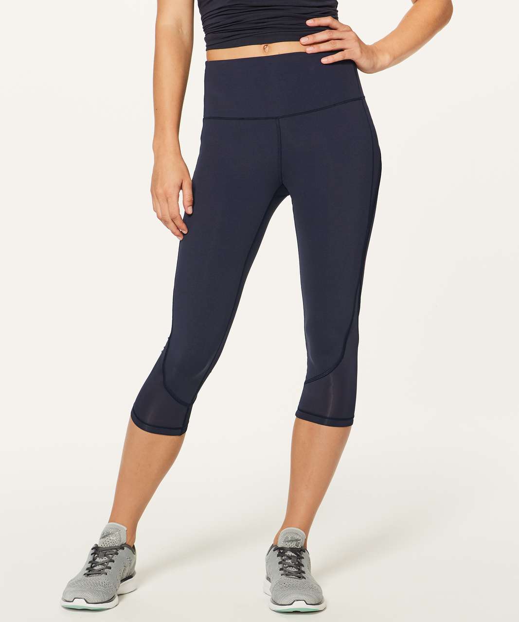 Lululemon Womens Mesh Insert Cropped Capri Leggings Pants Navy