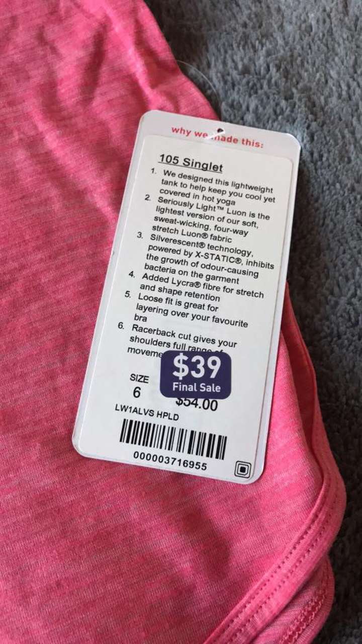 Lululemon 105 Singlet - Heathered Pink Lemonade