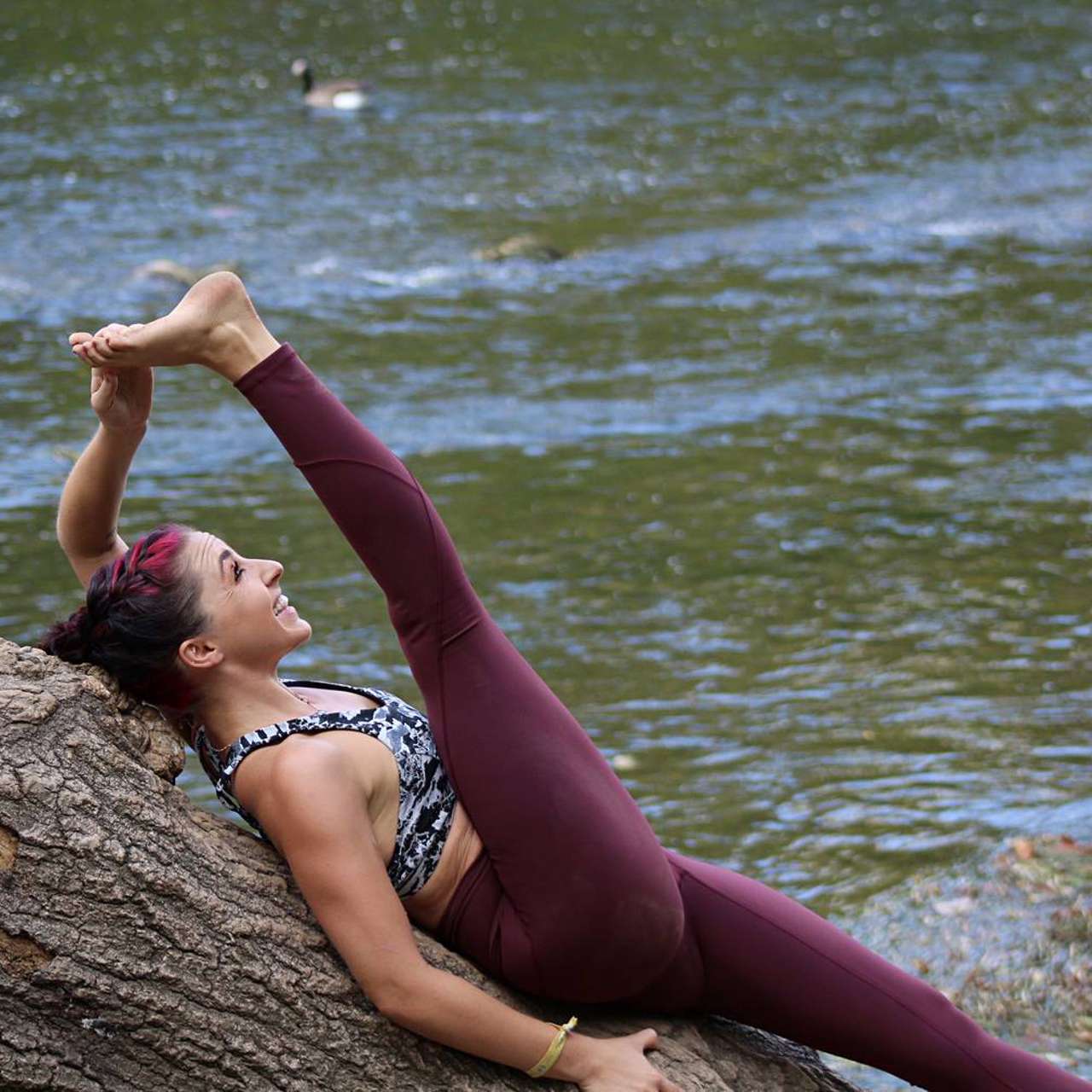 Lululemon Size 6 In Movement Tight 25 Everlux Burgundy striped capri Pants  - $47 - From Teri