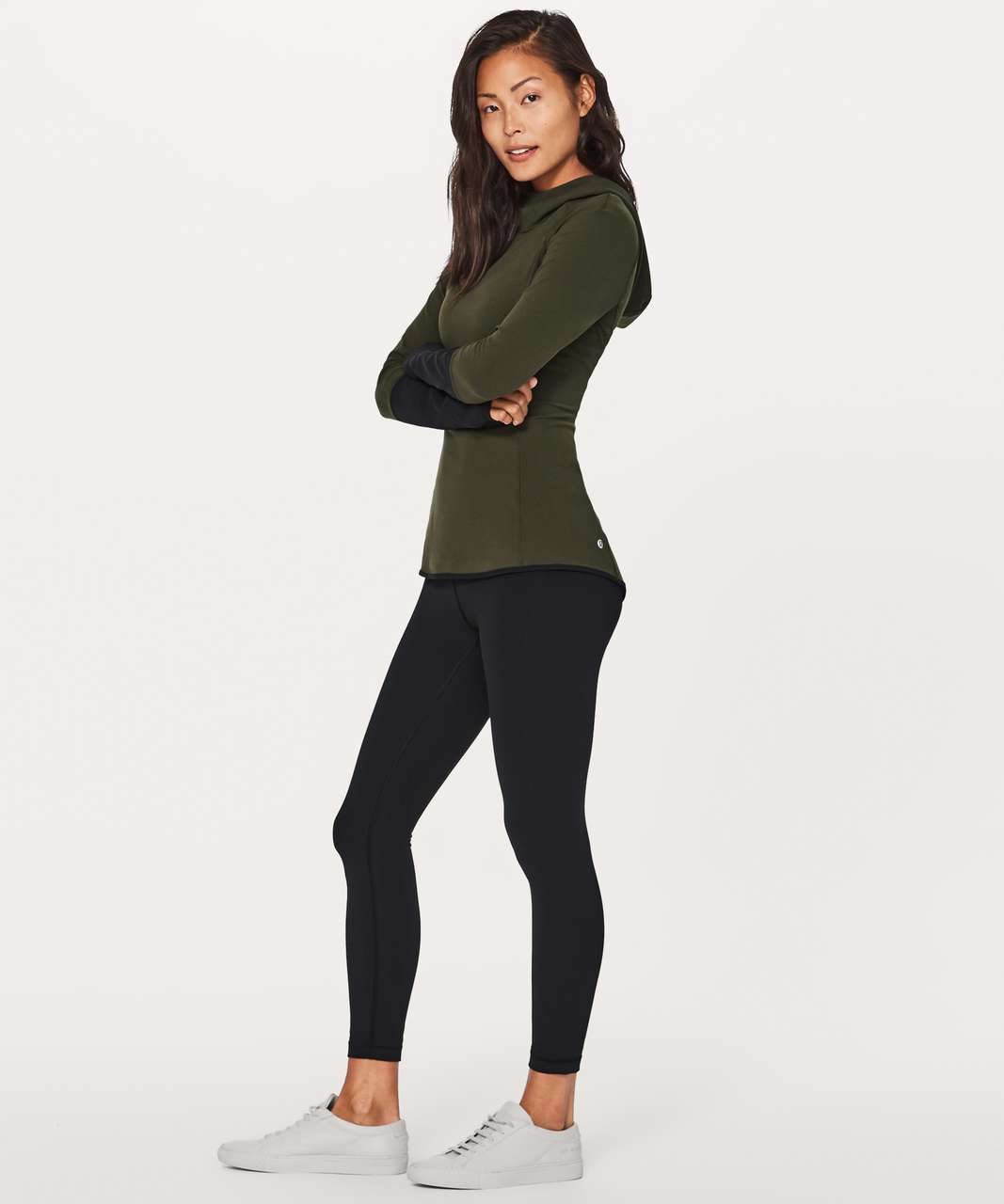 Lululemon Shape Up Pullover (Nulu) - Dark Olive / Black