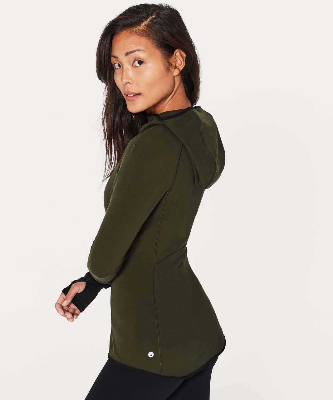 Lululemon Shape Up Pullover (Nulu) - Dark Olive / Black