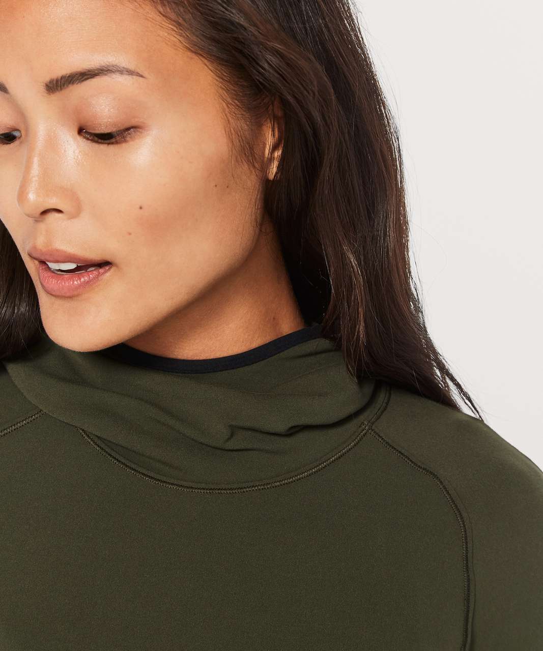 Lululemon Shape Up Pullover (Nulu) - Dark Olive / Black