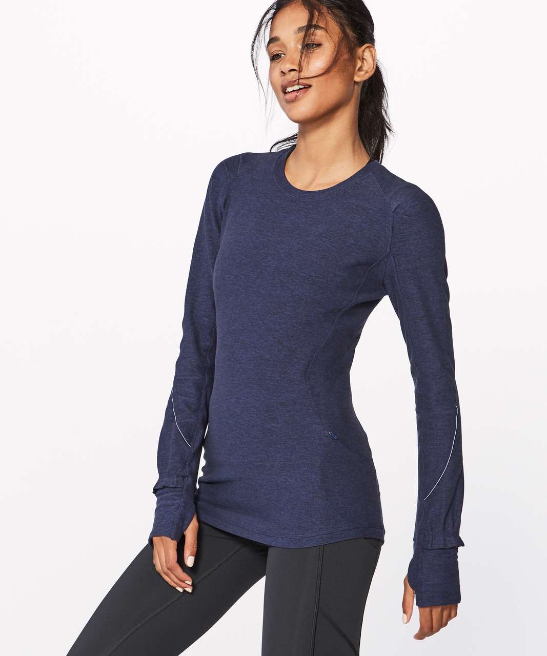 Lululemon Extra Mile Long Sleeve - Heathered Hero Blue / Black - lulu  fanatics