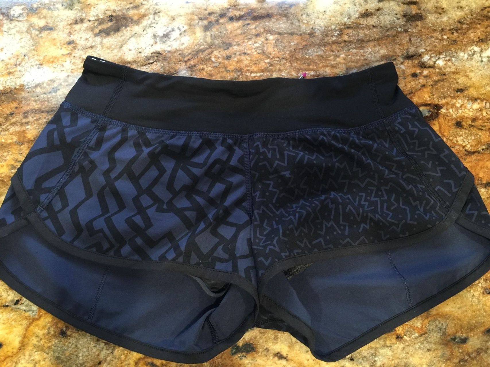 Lululemon Speed Short - 2015 Seawheeze - Half Navy Half Black with Squiggles