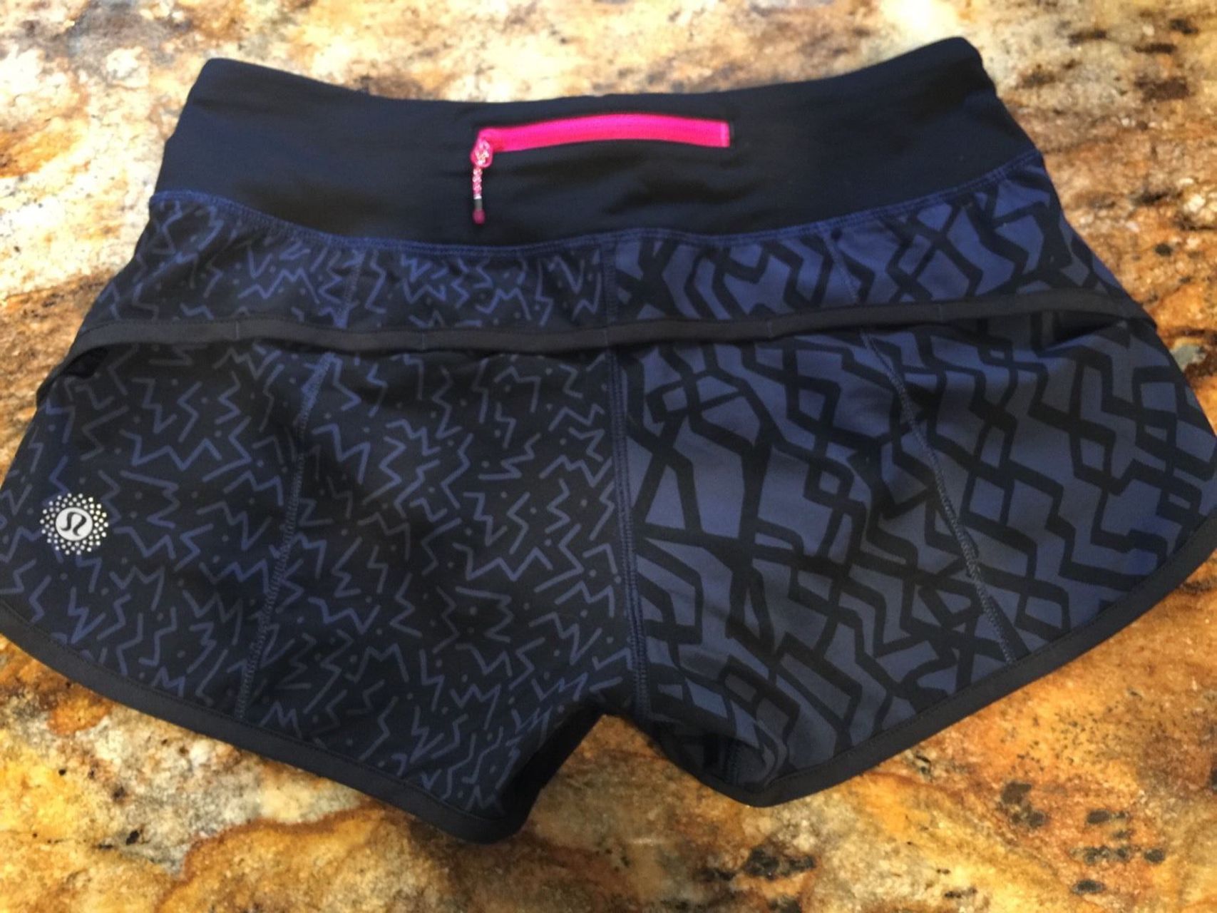 Lululemon Speed Short - 2015 Seawheeze - Half Navy Half Black with Squiggles