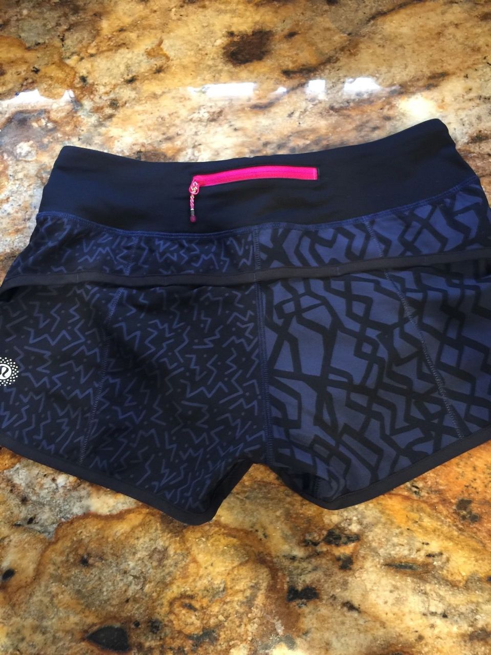 Lululemon Speed Short - 2015 Seawheeze - Half Navy Half Black with Squiggles