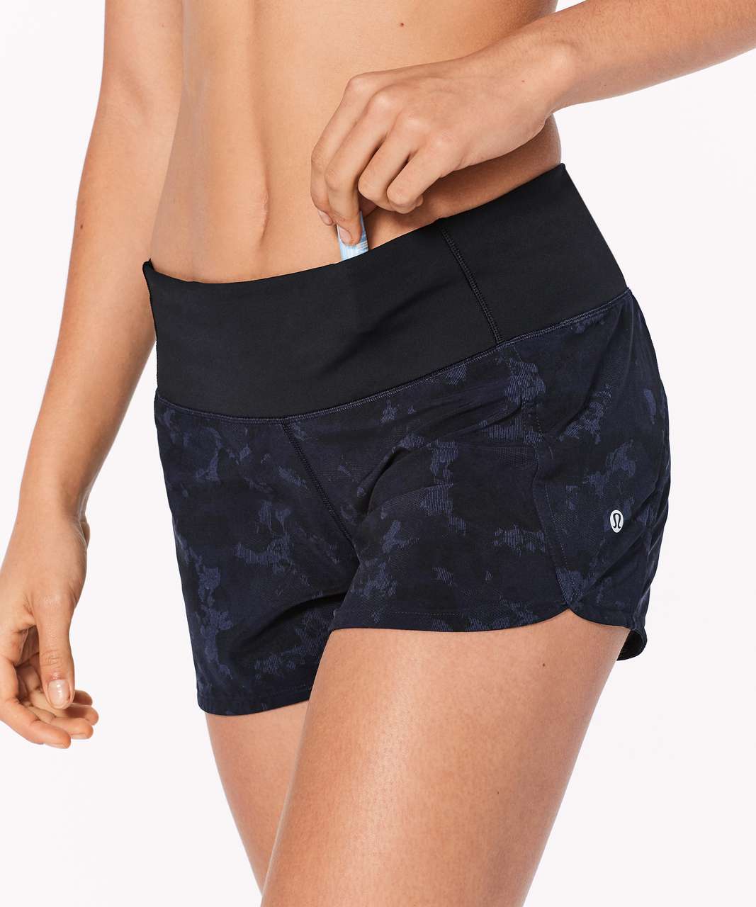 Lululemon Run Times Short II*4" - Camouflaged Midnight Navy Black / Black