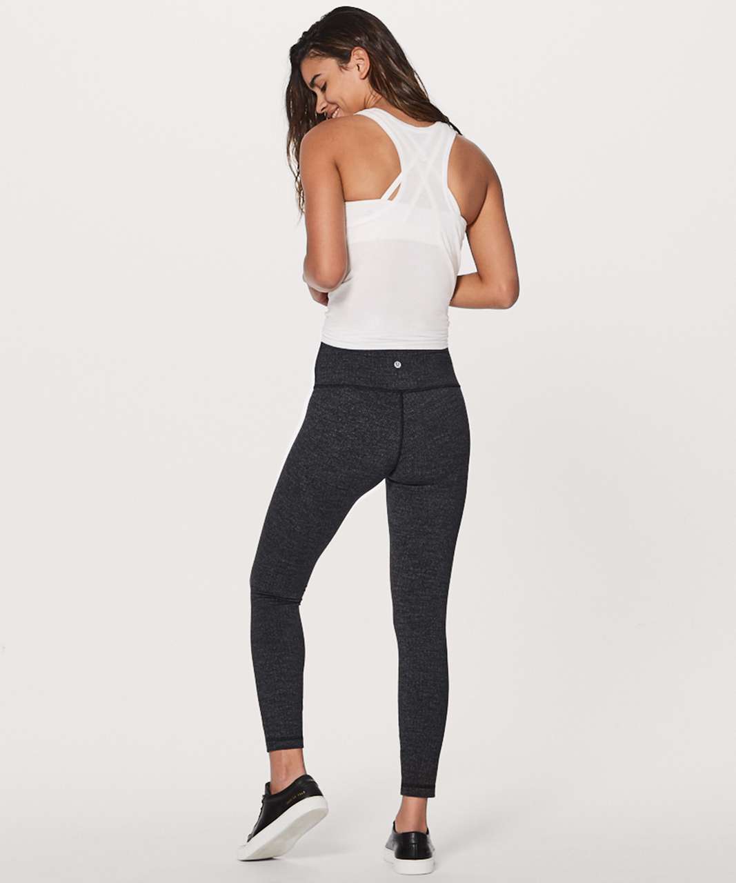 LULULEMON Black Herringbone Knit Wunder Under High Waisted Crop Workout  Leggings