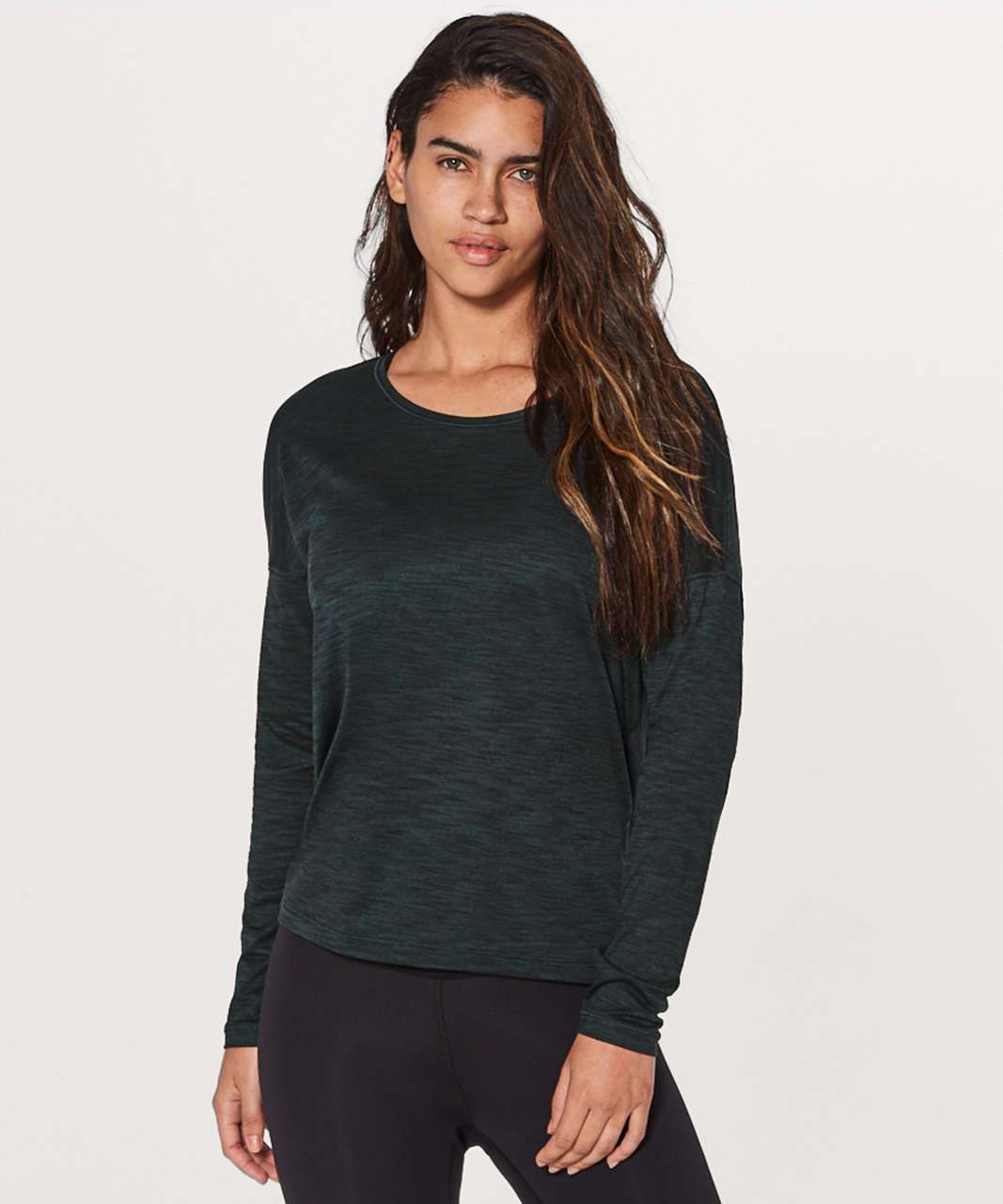 Lululemon Get Set Long Sleeve - Heathered Dark Emerald / Black