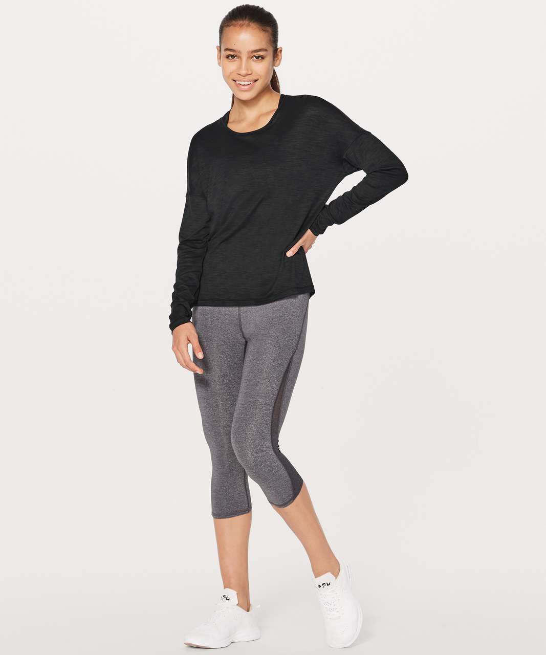 Lululemon Get Set Long Sleeve - Heathered Black / Black - lulu fanatics