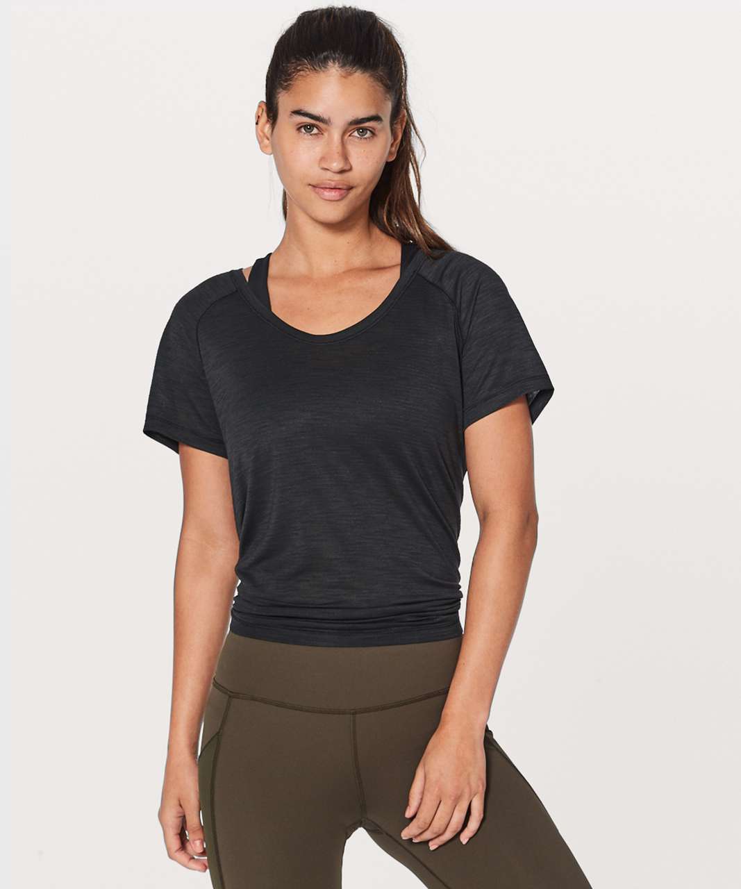 Lululemon Back In Action Short Sleeve - Heathered Black / Black