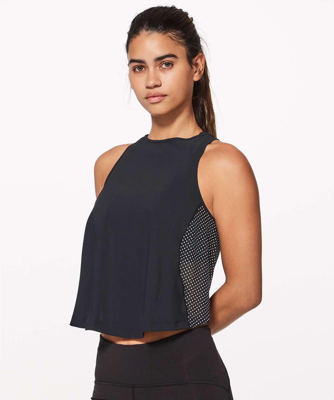 Lululemon Run With The Sun Crop (Reflective) - Black / Reflective Polka Dot  Silver - lulu fanatics