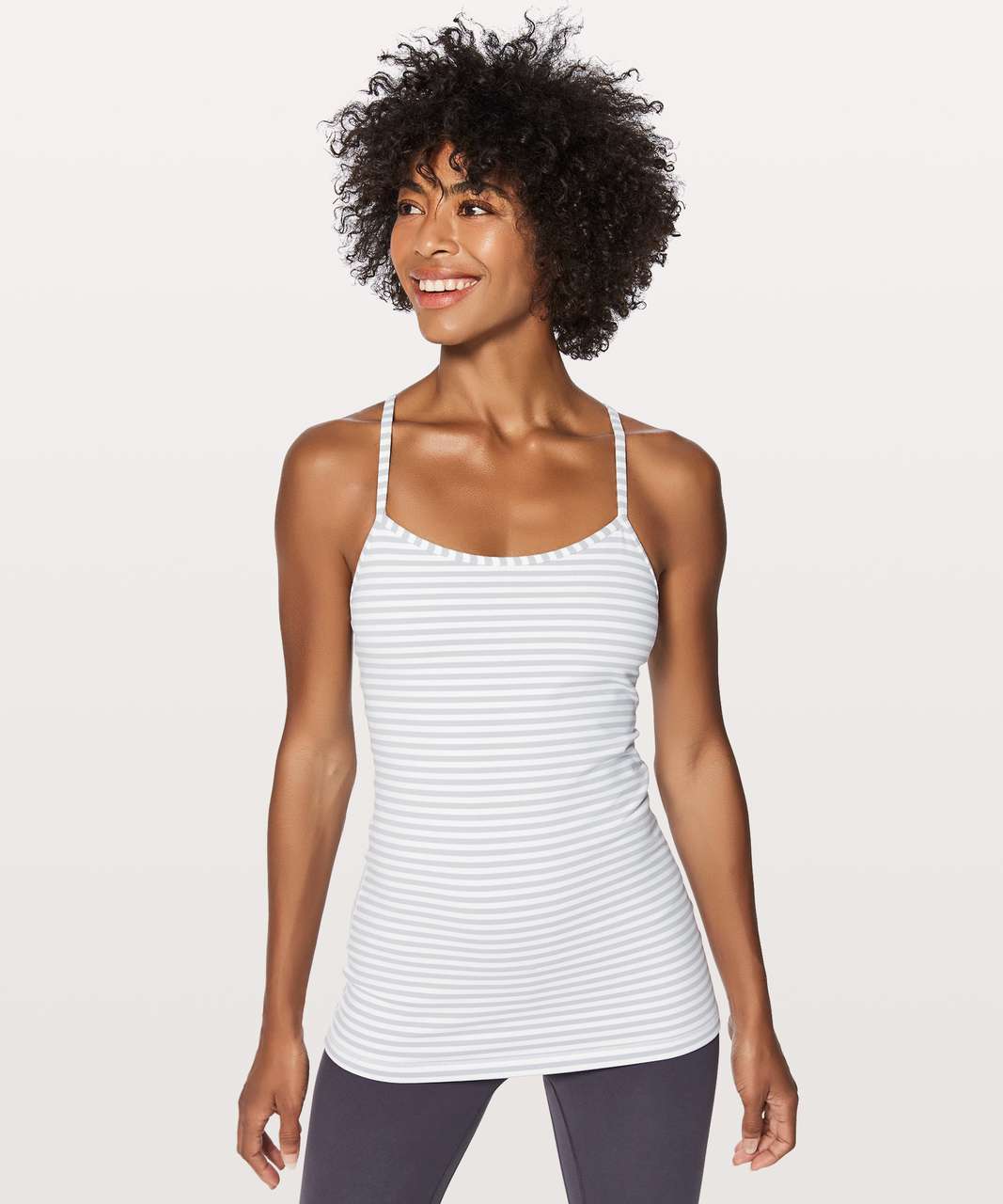 Lululemon Power Y Tank *Luon - Classic Stripe White Silver Fox