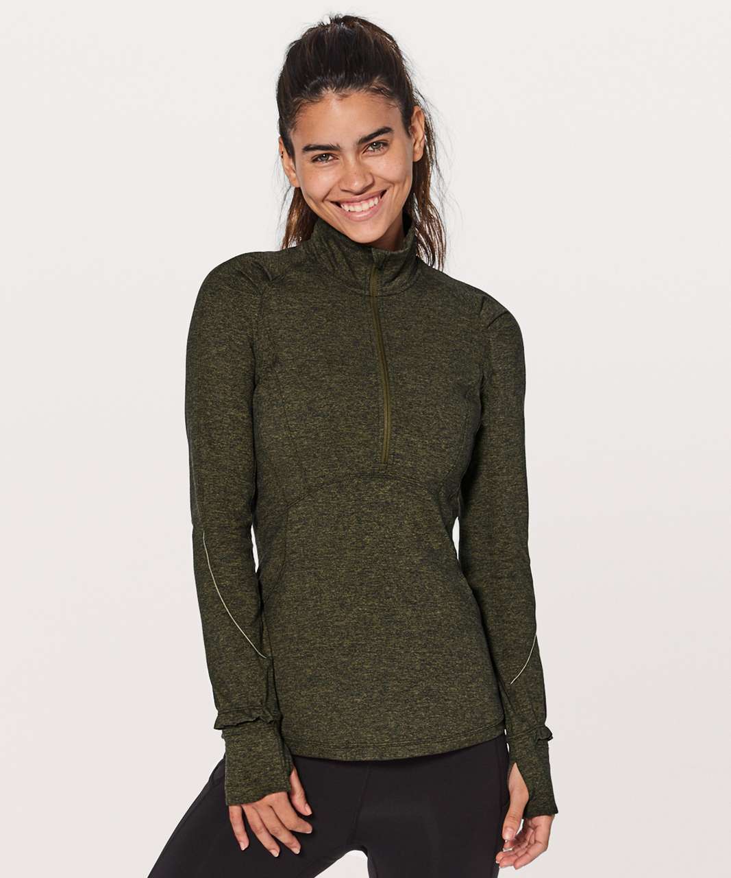 Lululemon Extra Mile 1/2 Zip - Heathered Utilitarian / Black - lulu ...