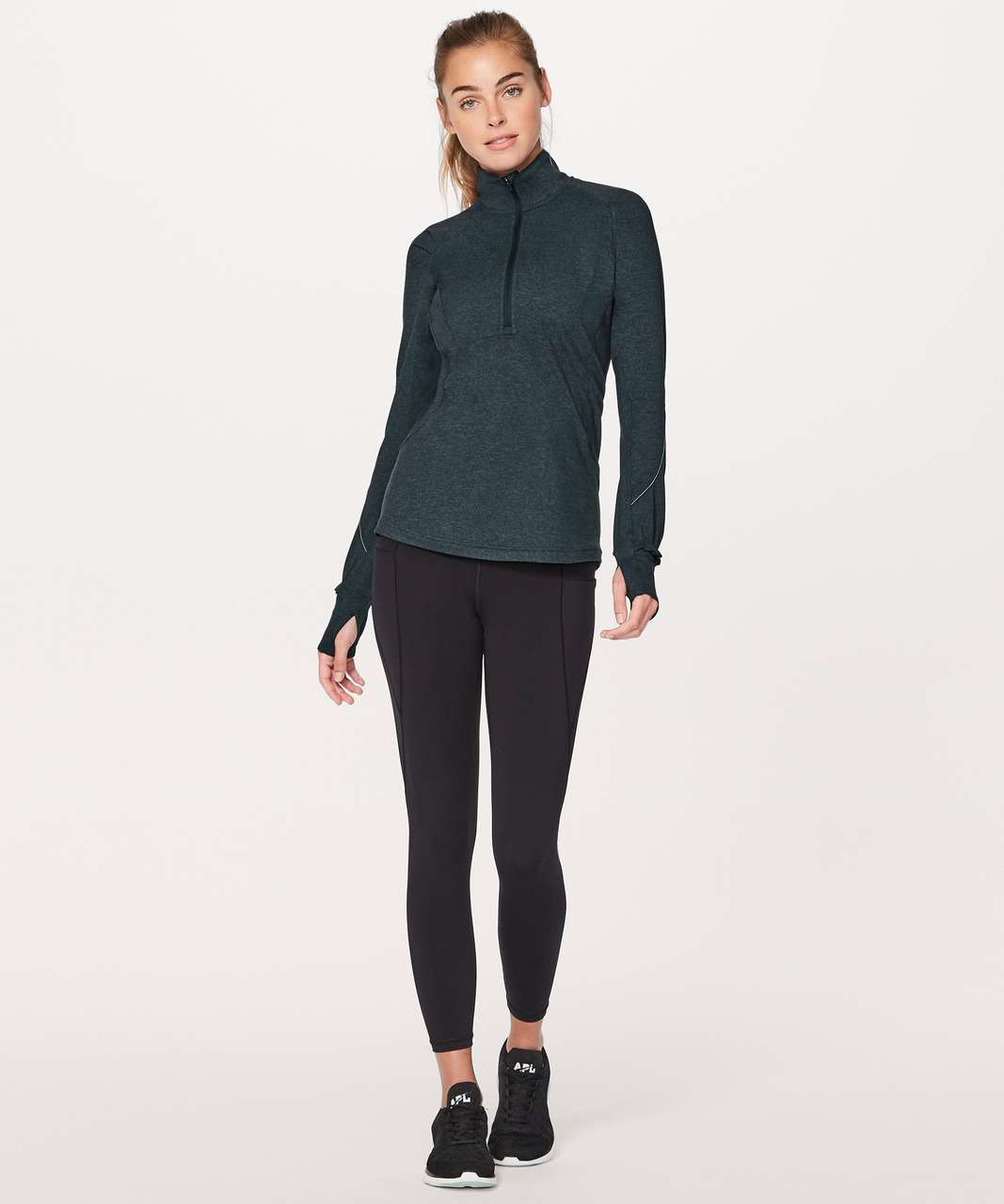 Lululemon Extra Mile 1/2 Zip - Heathered Nocturnal Teal / Black