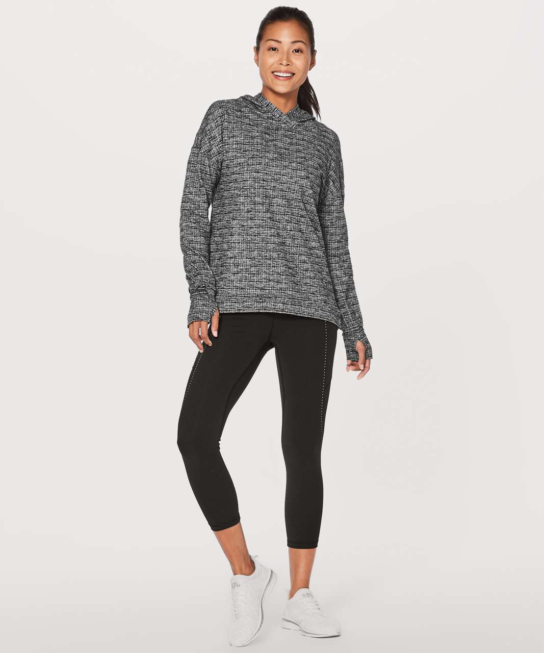 Lululemon Extra Mile Hoodie - Running Luon Ringspun Denim Black White