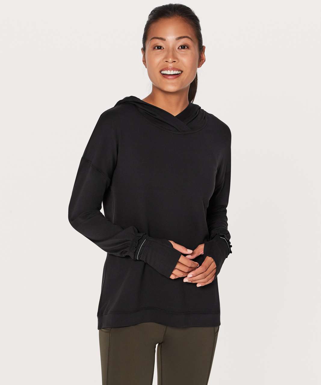 LULULEMON Twisted & Tucked Black Pullover Hoodie Sweatshirt Open