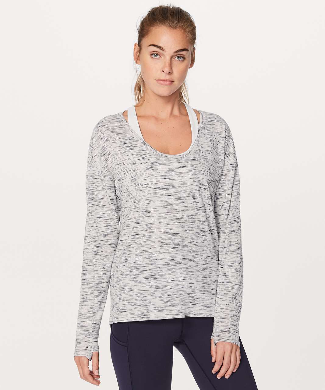 Lululemon Athletica white grey space dye open back long sleeve