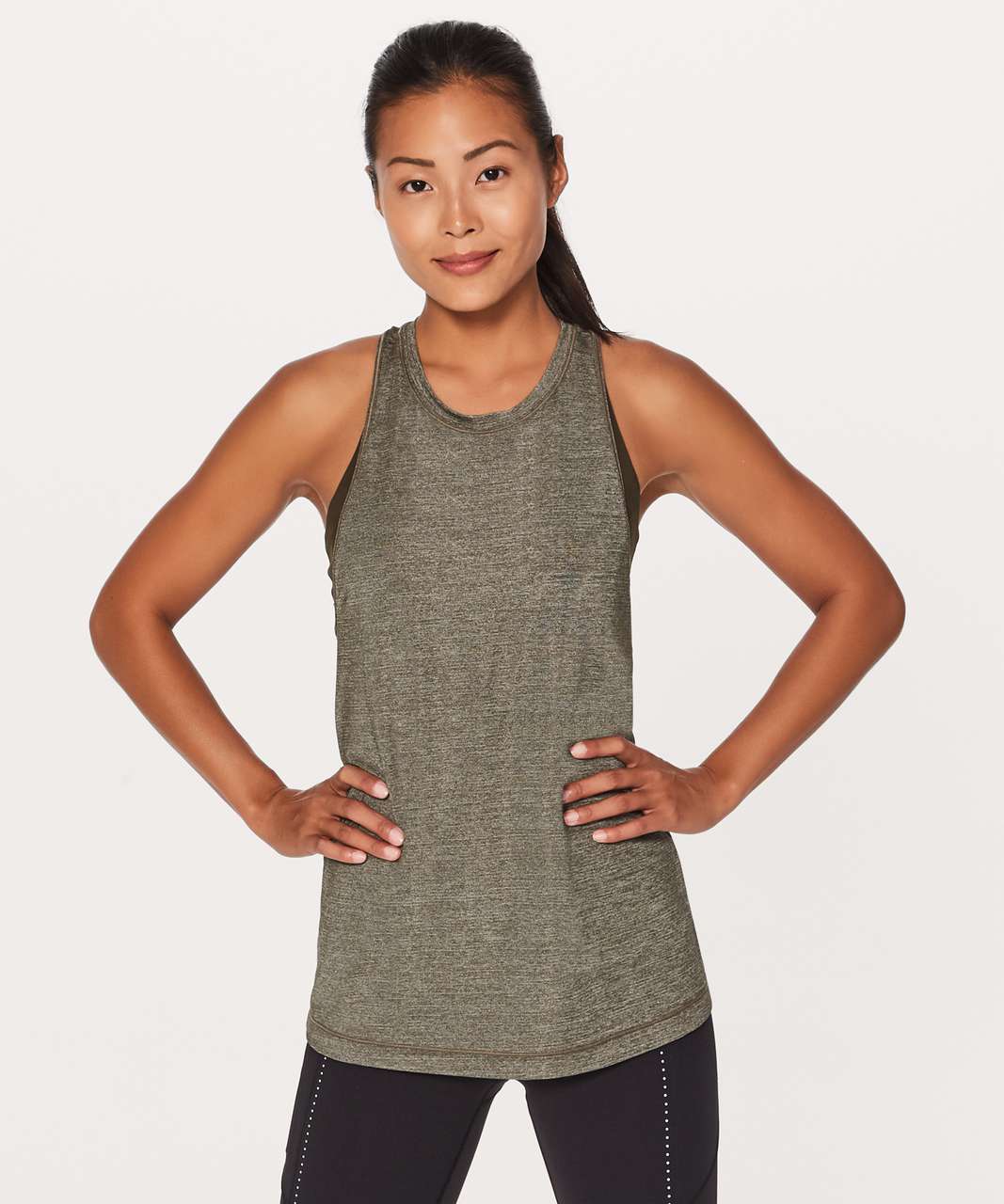 Lululemon Extra Mile Tank - Heathered Dark Olive / Dark Olive - lulu ...