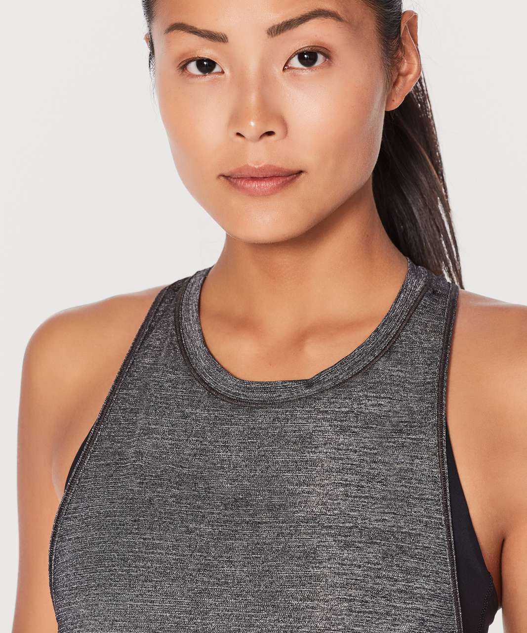 Lululemon Womens 6 Gray Black Extra Mile Tank 2 in 1 Strappy Built in Bra