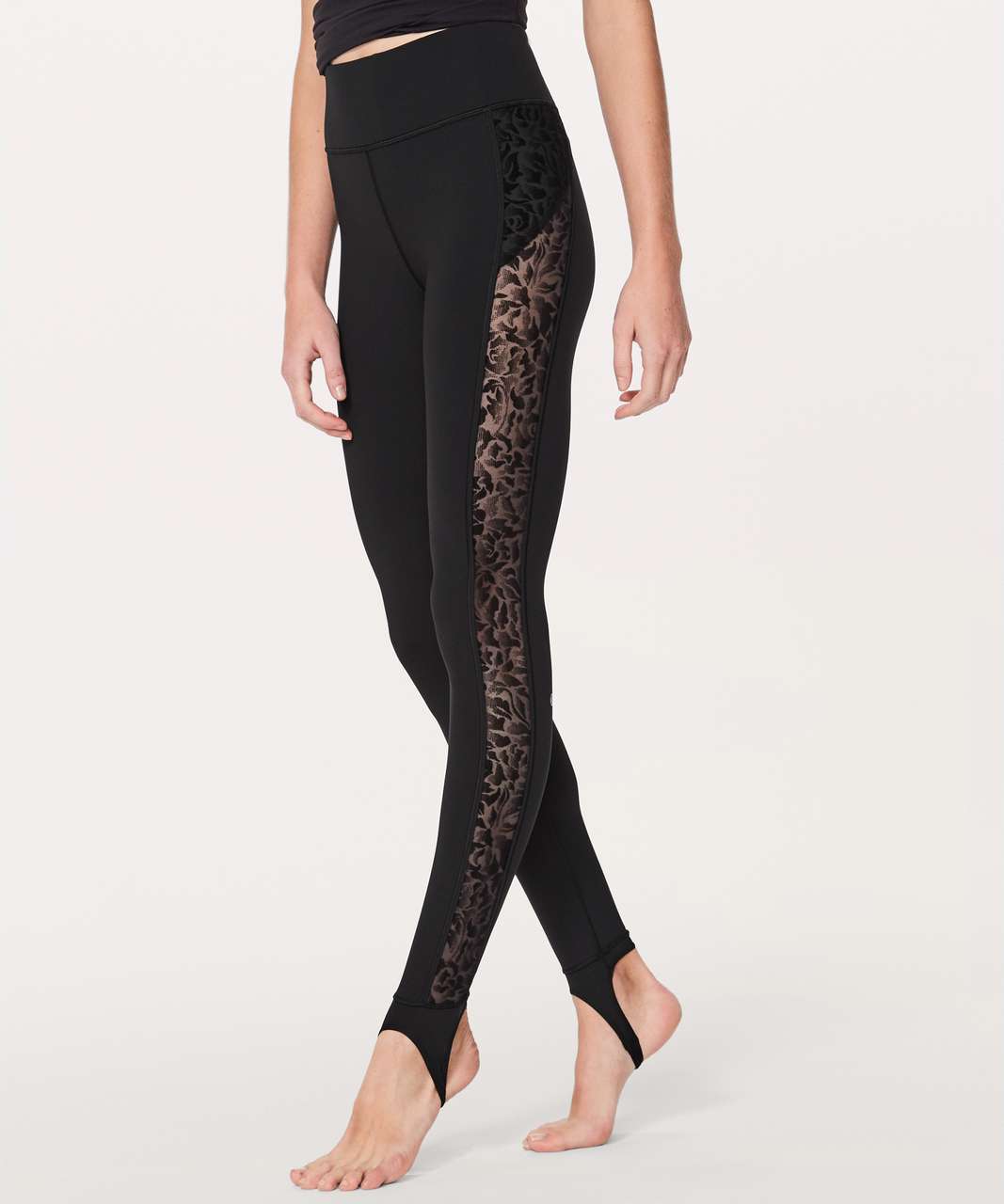 Lululemon Womens Floral Eyelet waist leggings pants Size 4 Black