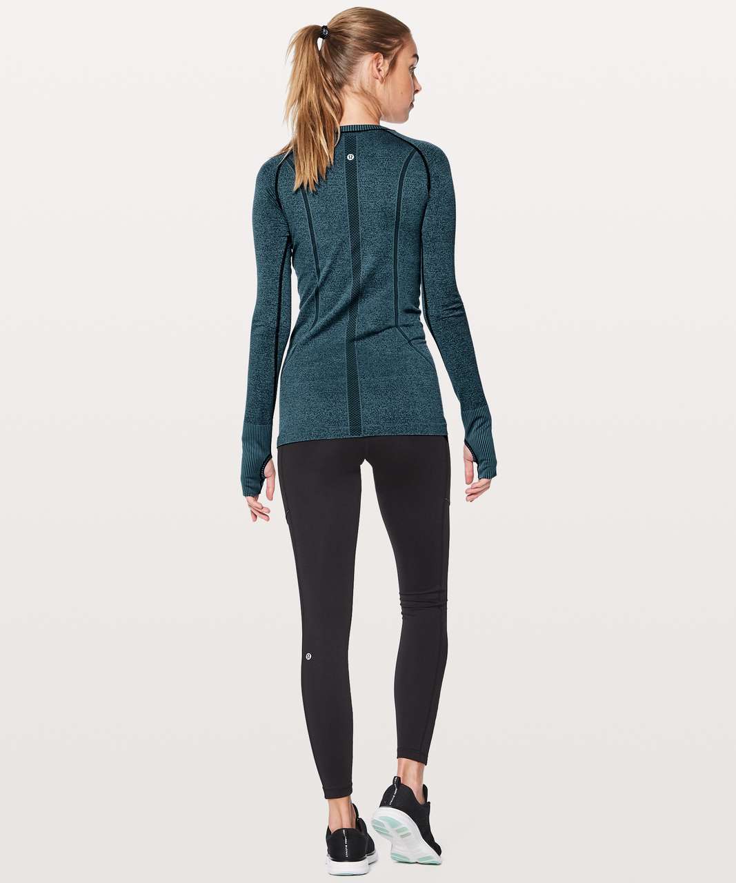 Lululemon Swiftly Tech Long Sleeve Crew - Black / Desert Teal - lulu  fanatics