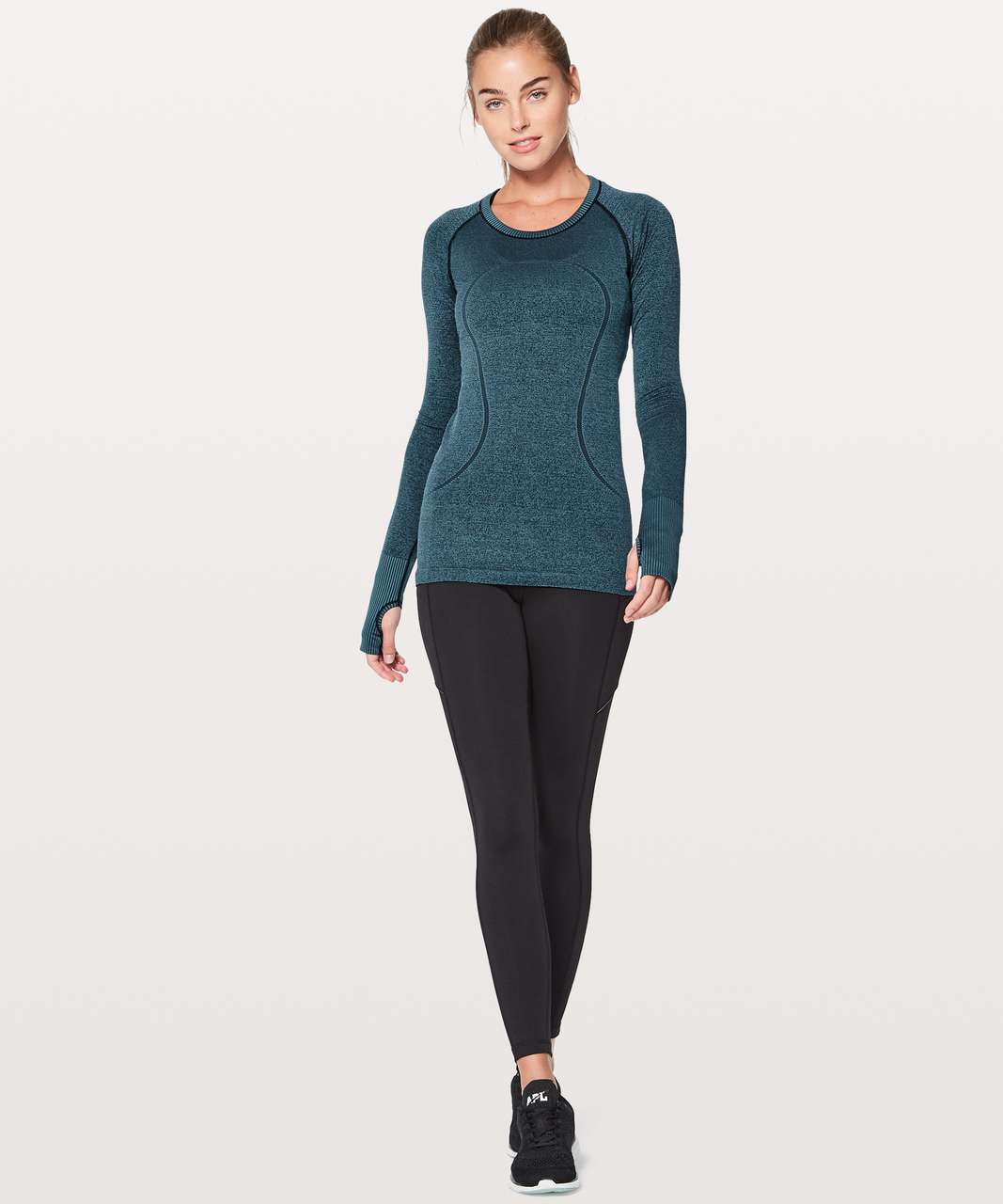 Lululemon Swiftly Tech Long Sleeve Crew - Black / Desert Teal - lulu ...