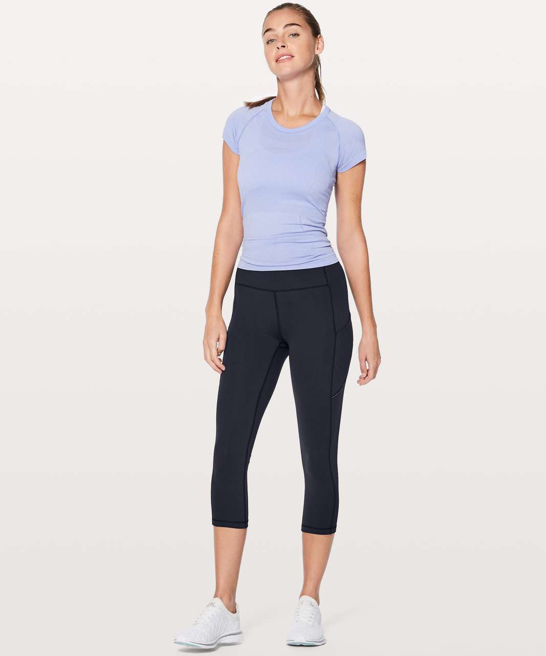 Lululemon Free To Flow Crop - Midnight Navy / White - lulu fanatics