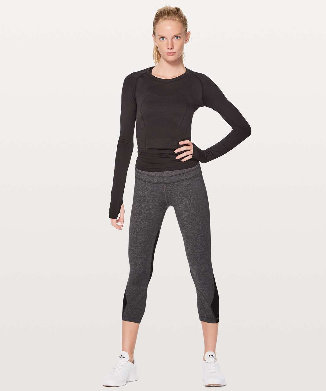 Lululemon Run: Inspire Crop II *All Luxtreme - Giant Herringbone Black  Heathered Black / Black - lulu fanatics