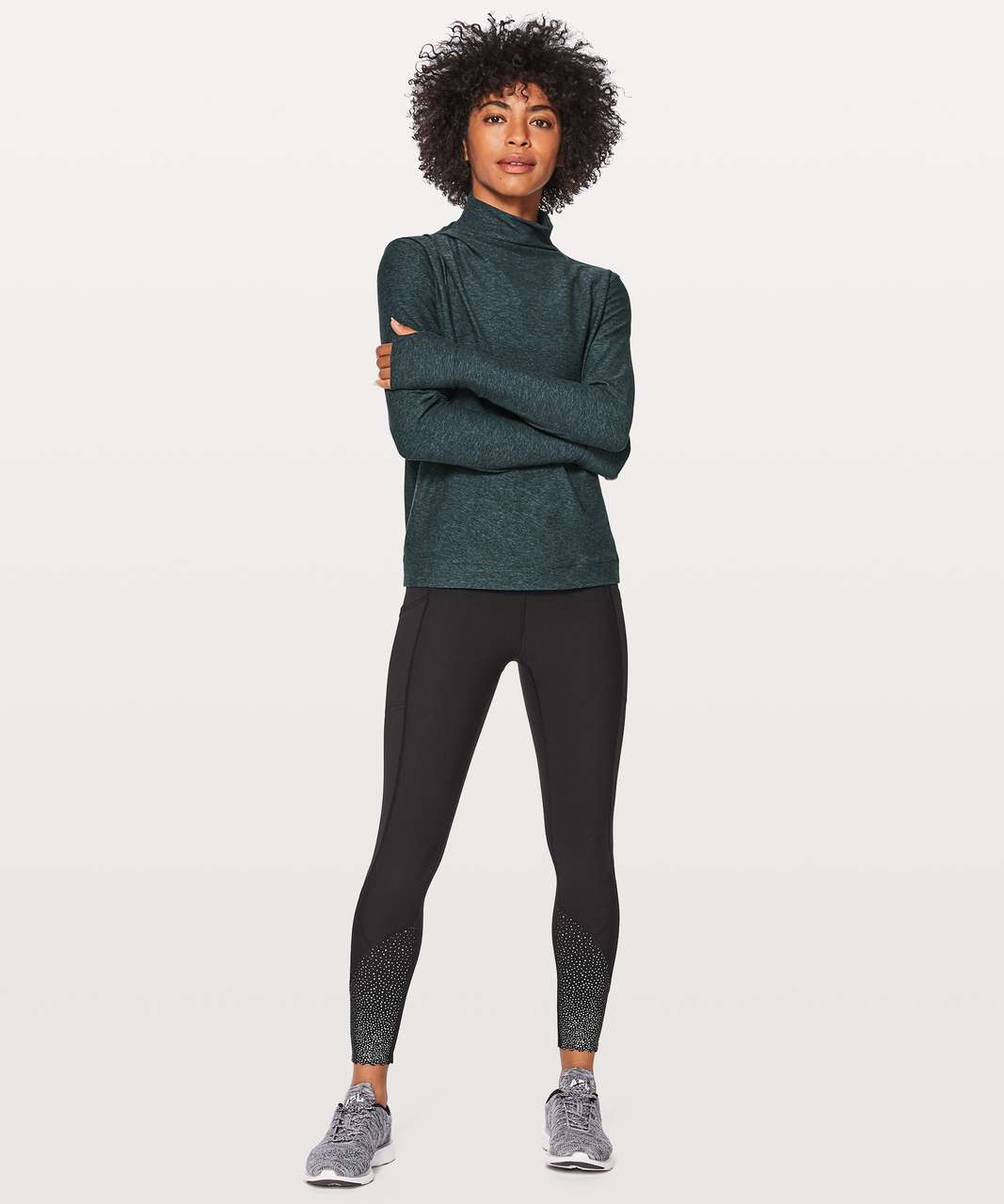 Lululemon Morning Miles Long Sleeve - Heathered Nocturnal Teal / Black