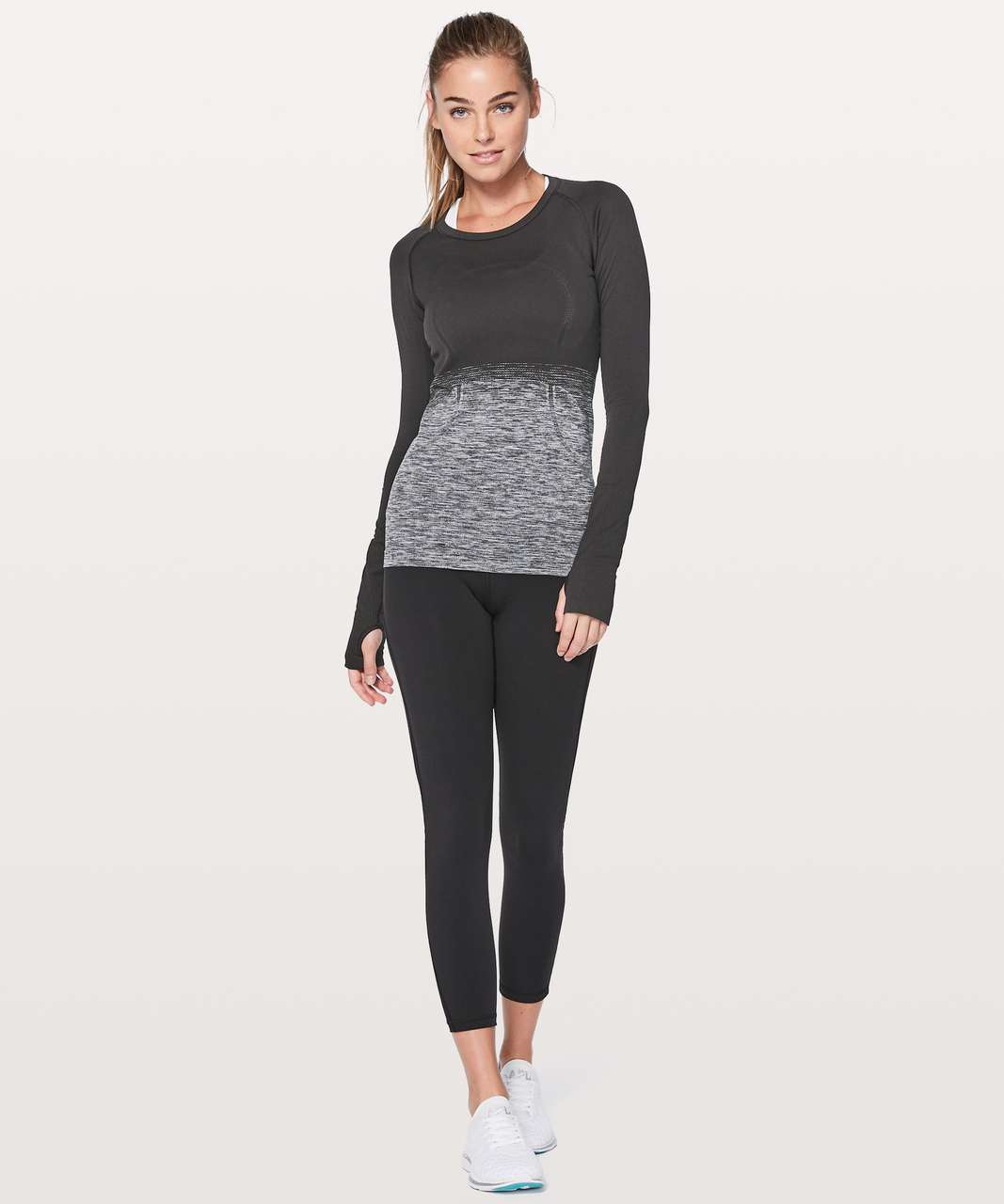 Lululemon Swiftly Tech Long Sleeve Crew - Black / White / Black - lulu  fanatics