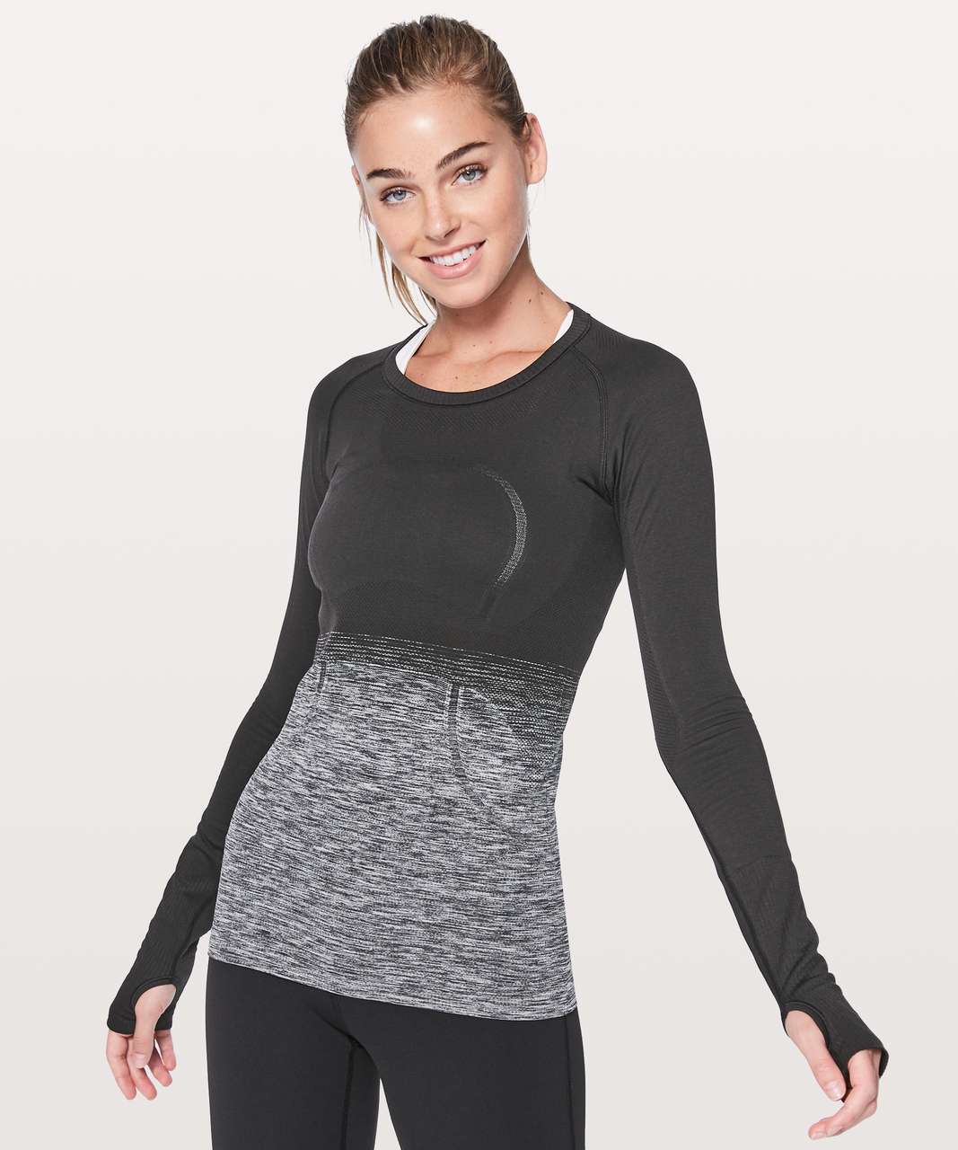 Lululemon Run: Swiftly Tech Long Sleeve Crew - Tempo Stripe White Black -  lulu fanatics