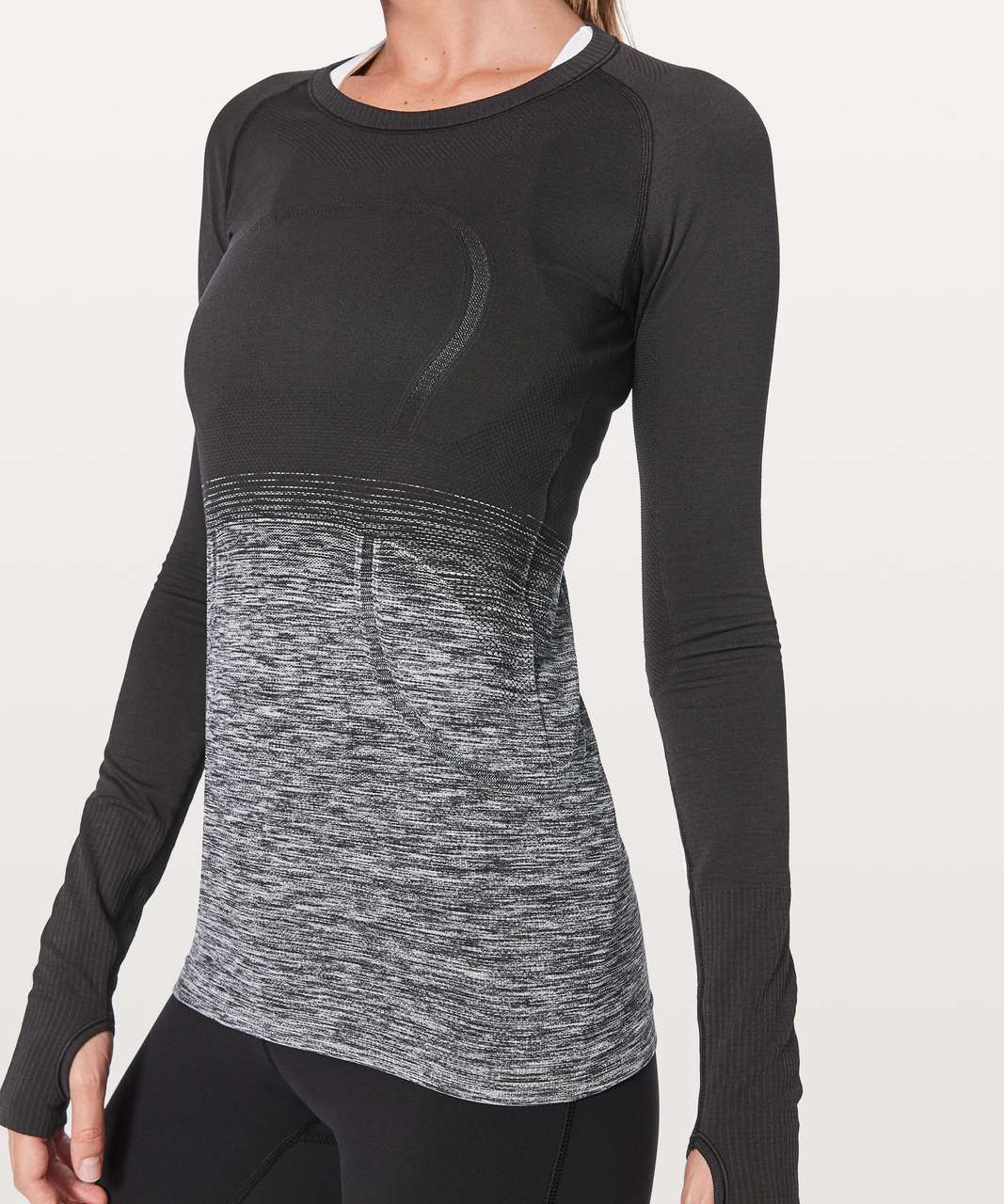 Lululemon Swiftly Tech Long Sleeve Crew *Sparkle Black / White / Silver 8  fitted