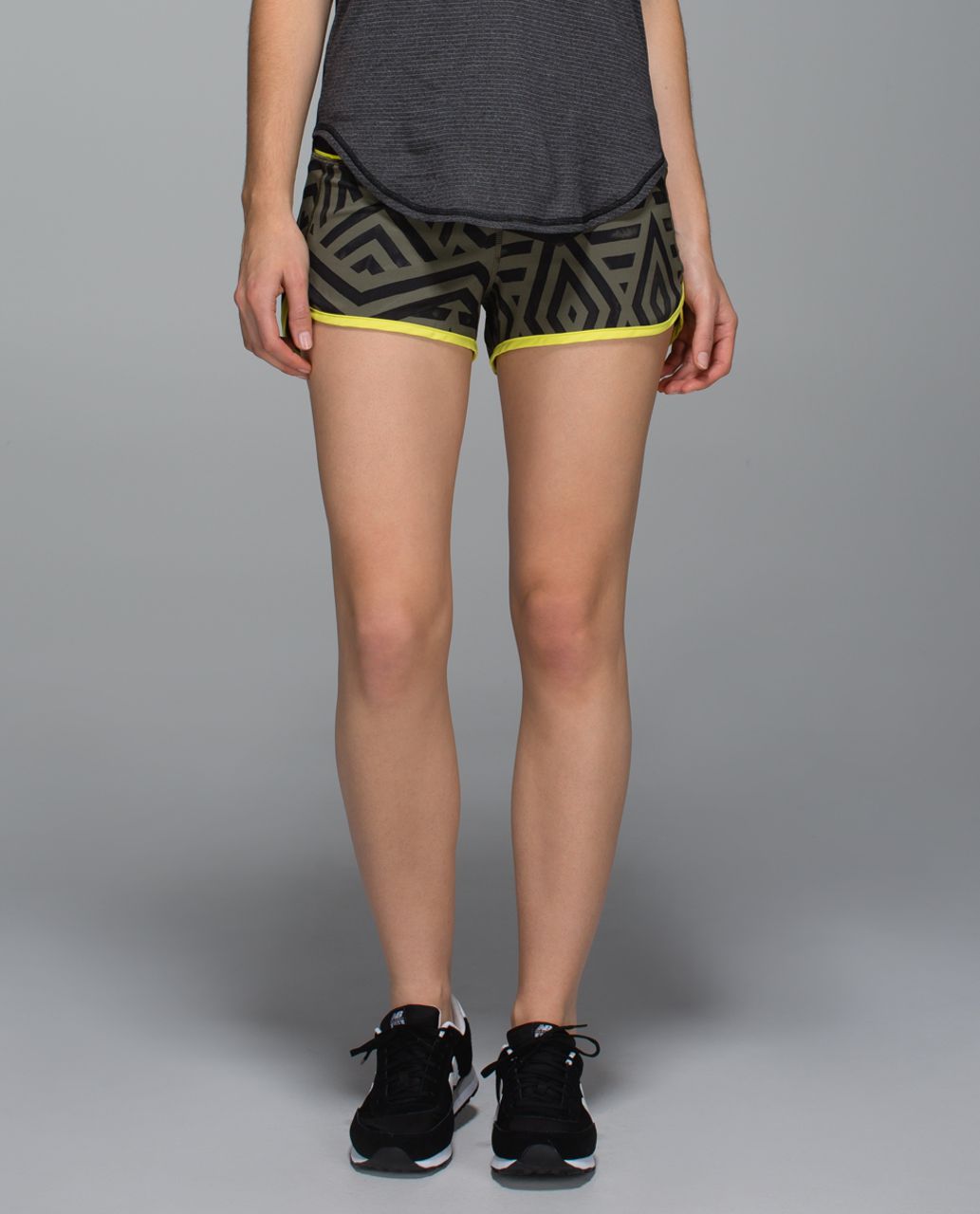 Lululemon Run:  Speed Short *4-way Stretch - Chevron Shuffle Fatigue Green Black / Split Pea / Black